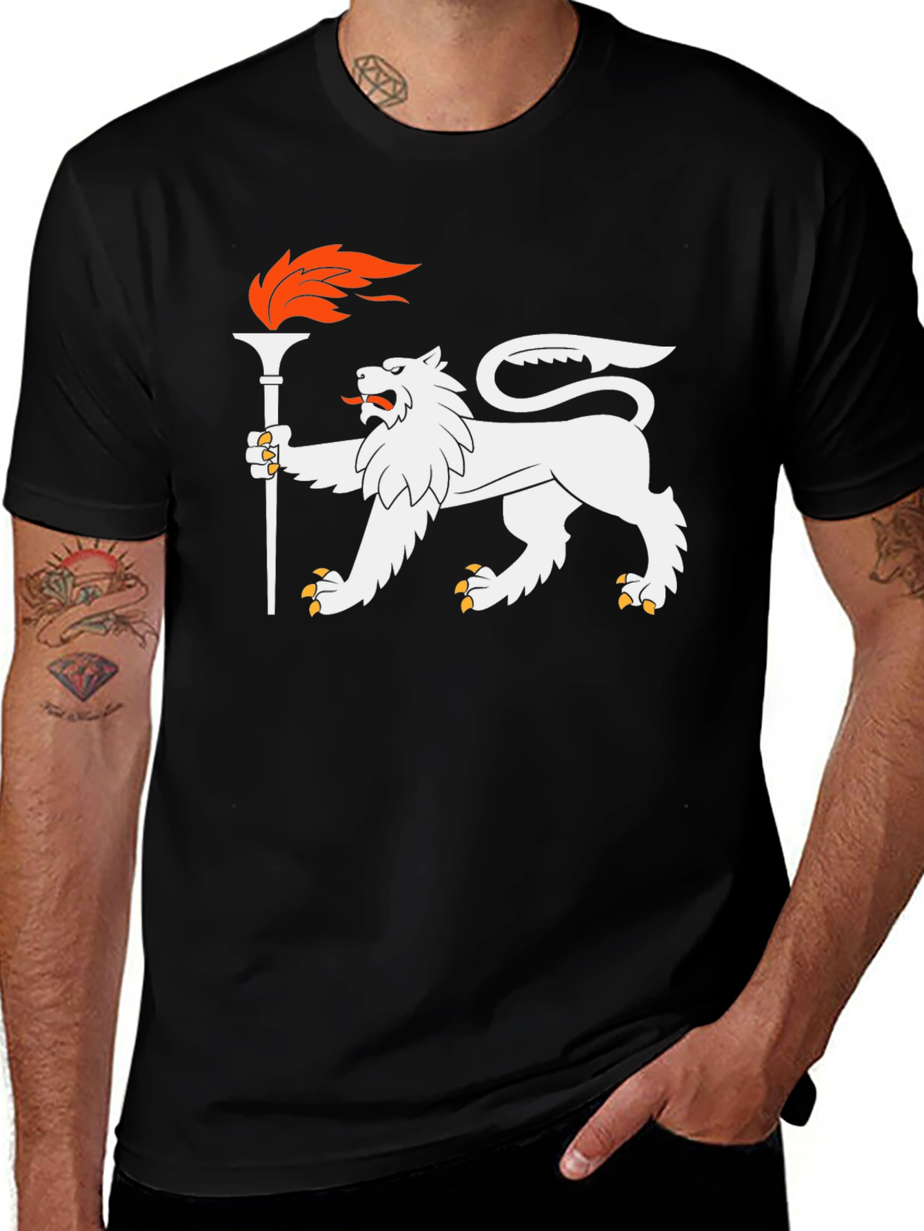Variant 13 of Lion Torchbearer Graphic Tee - Cool Black T-Shirt