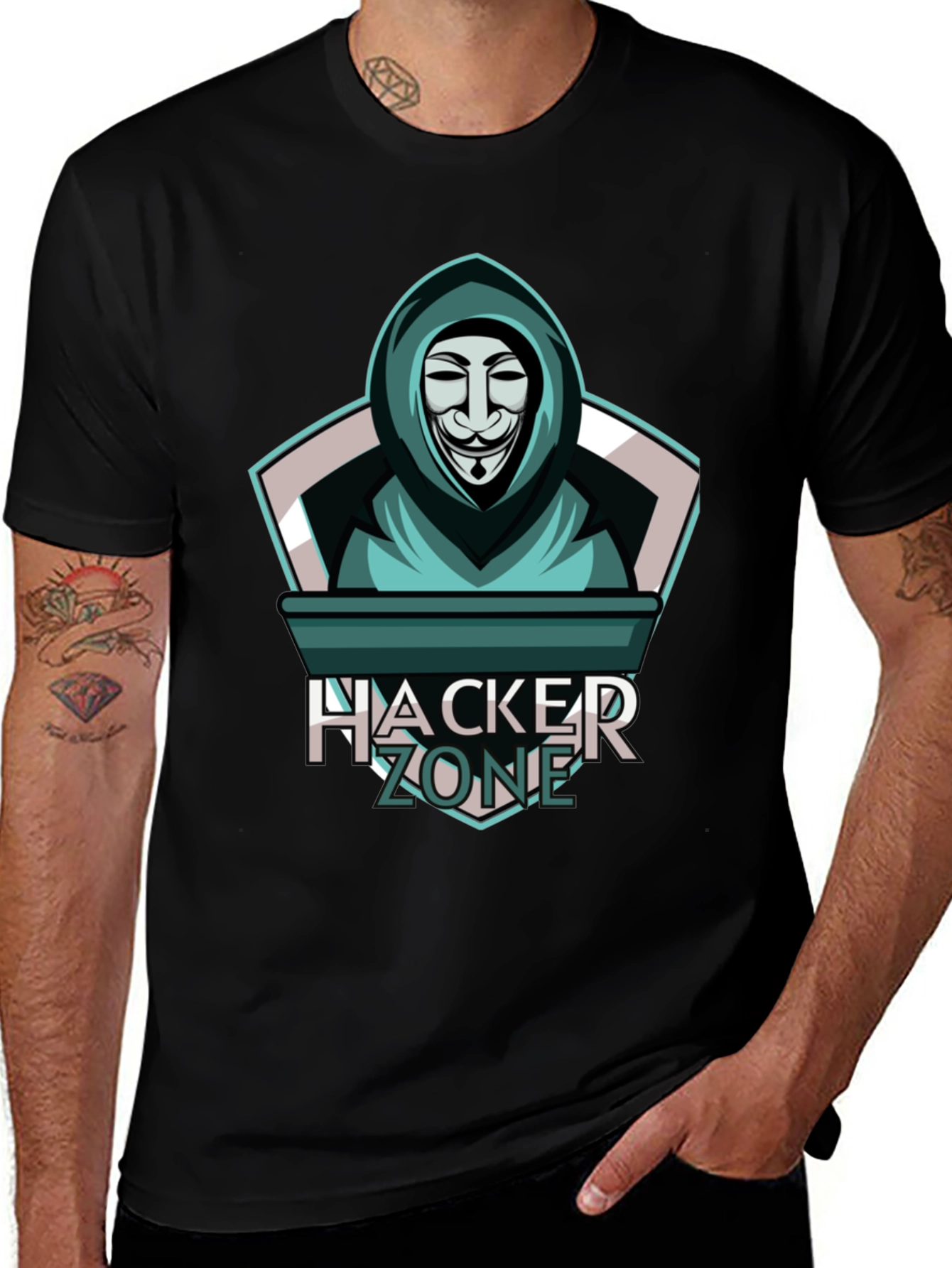 Variant 27 of Hacker Zone Graphic T-Shirt - Anonymous Mask Design