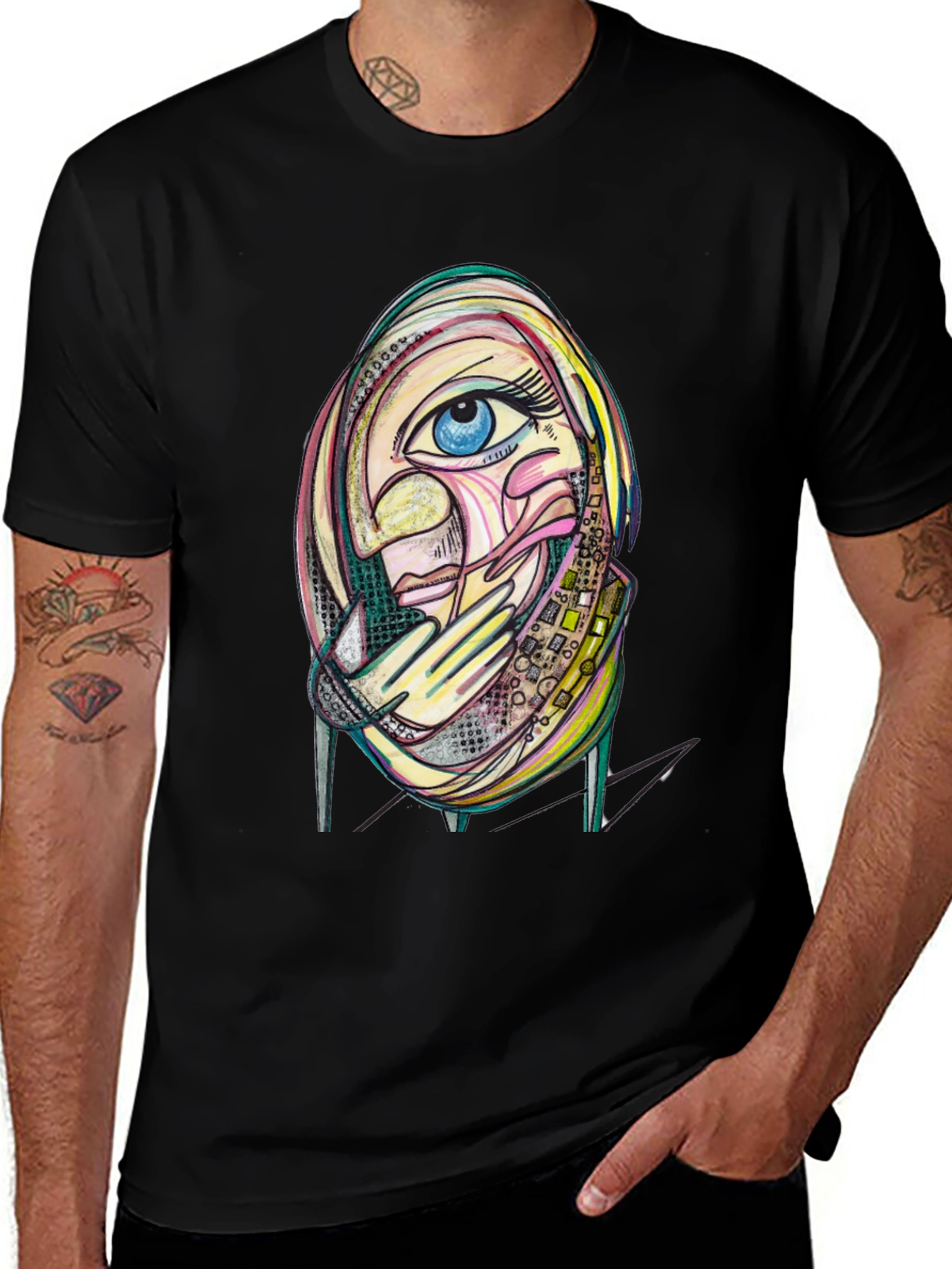 Variant 17 of Abstract Face Graphic Tee - Artistic Black T-Shirt