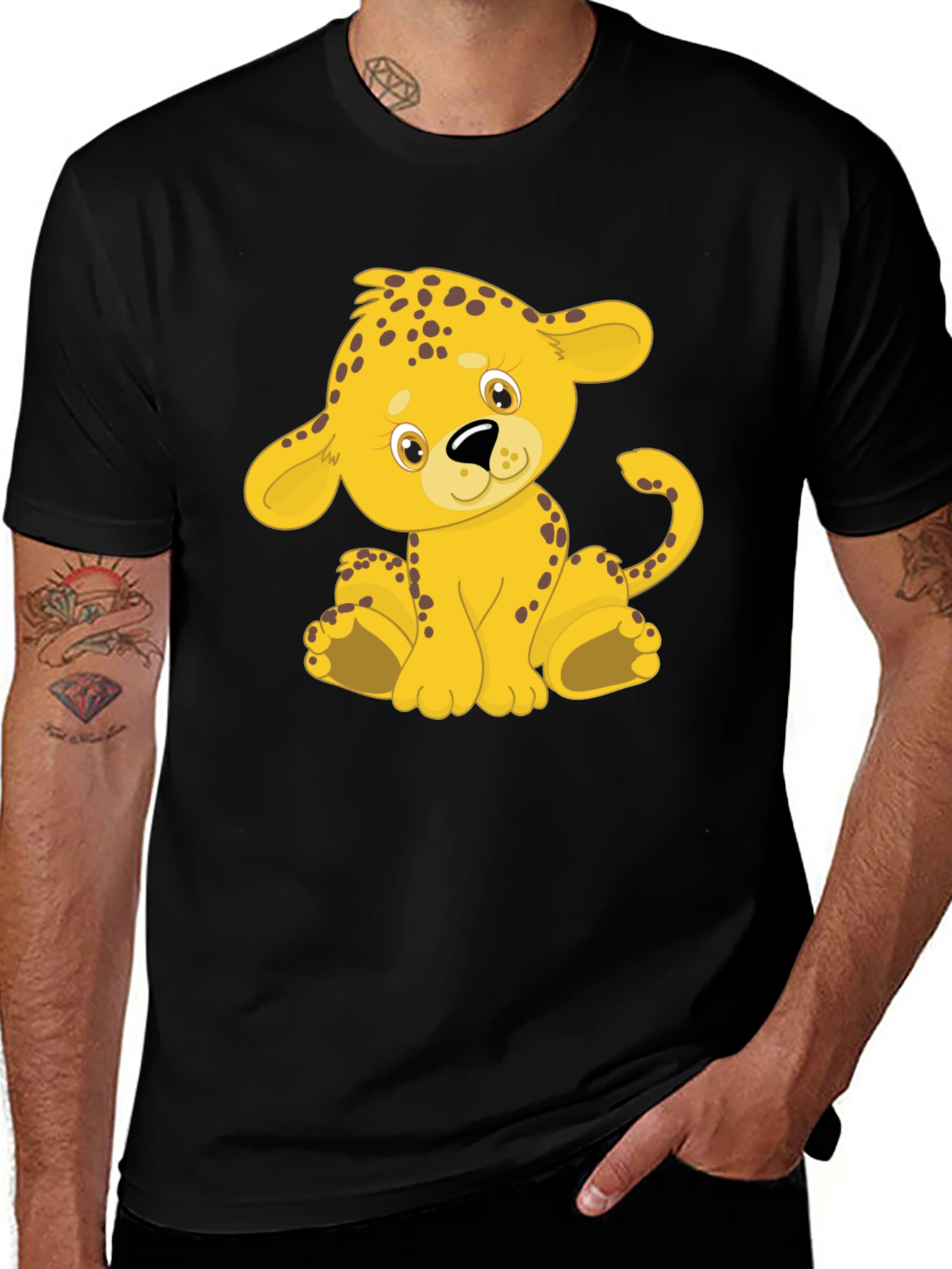 Variant 24 of Cute Cartoon Leopard Black T-Shirt
