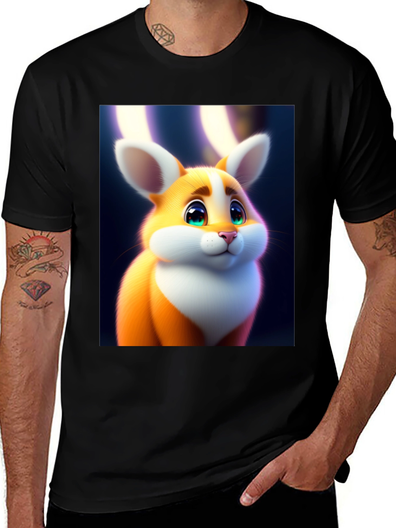 Variant 21 of Cute Cartoon Bunny Graphic Tee - Soft Black Cotton