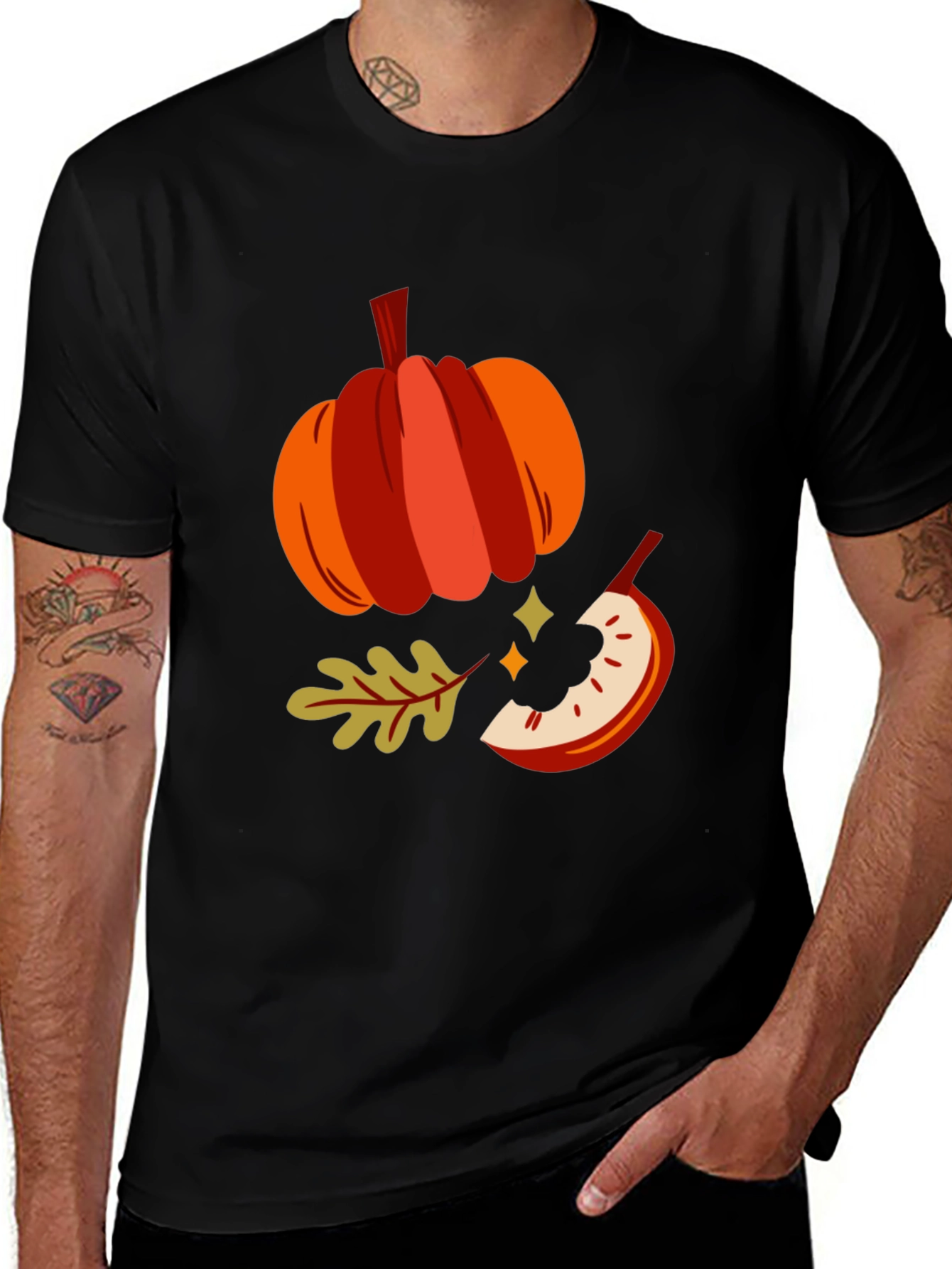 Variant 5 of Autumn Harvest Graphic Tee - Pumpkin and Apple Design