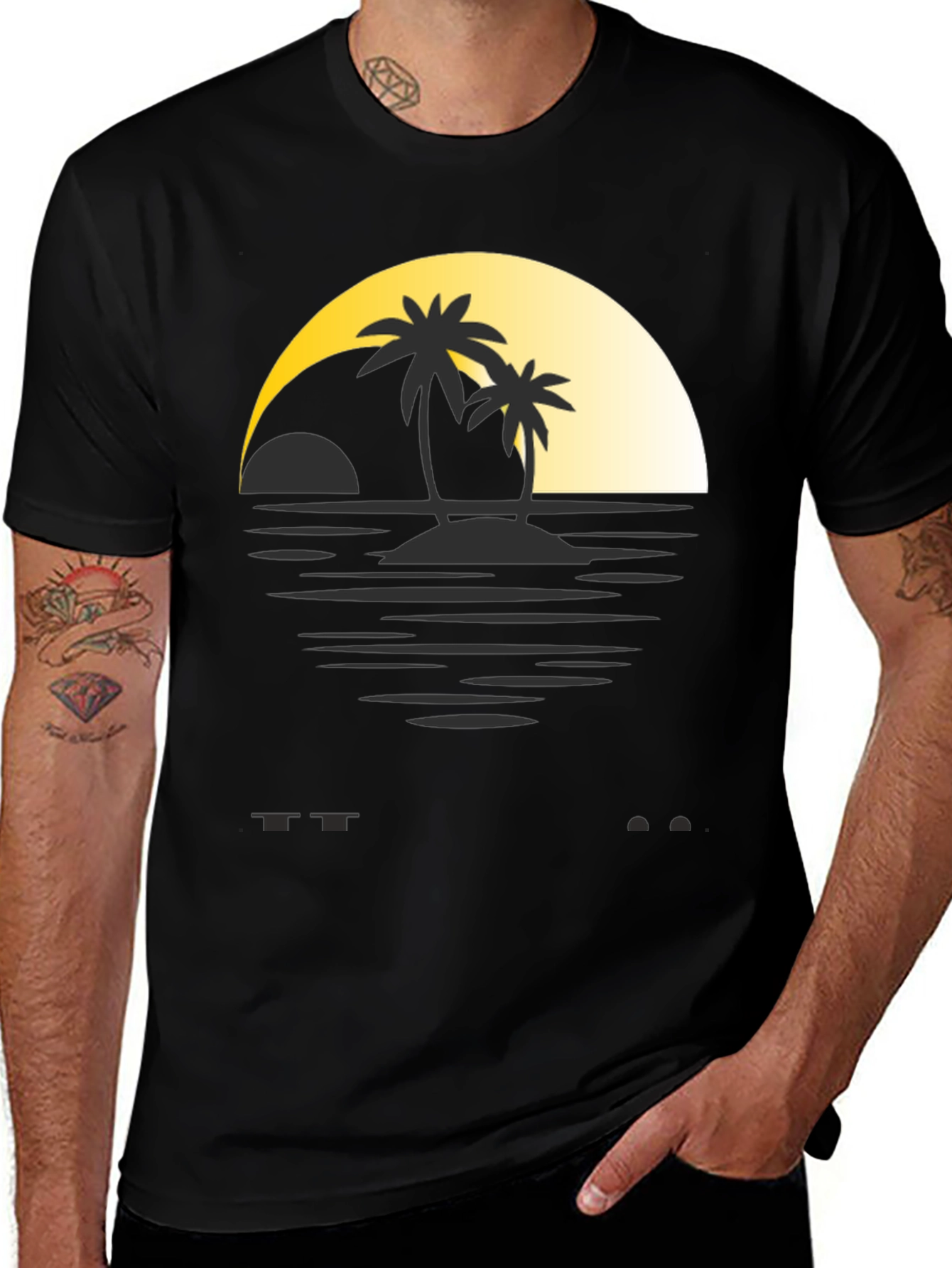 Variant 11 of Sunset Palm Tree Graphic Tee - Black