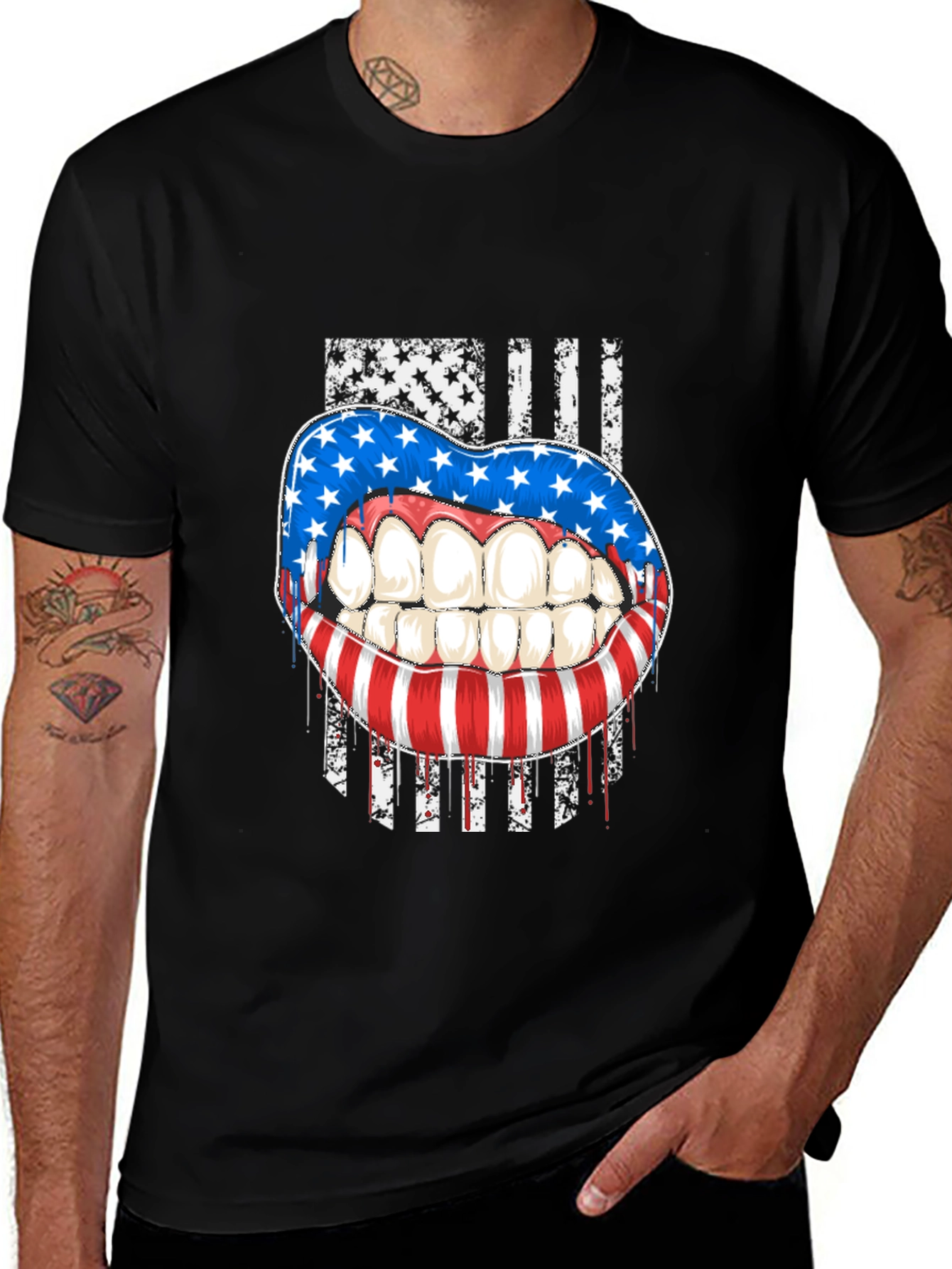 Variant 30 of Patriotic Lips Graphic Tee - American Flag T-Shirt