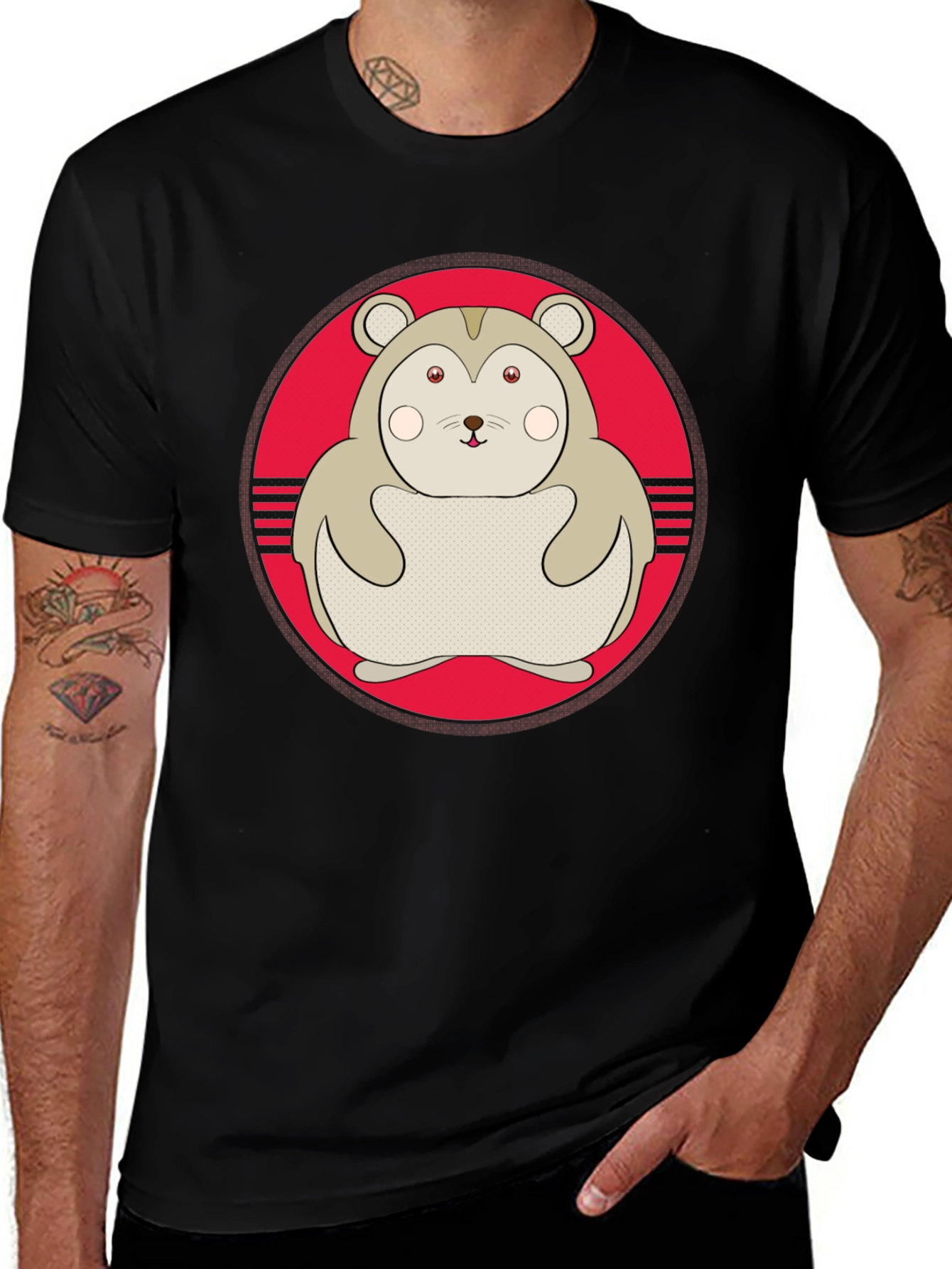 Variant 20 of Cute Hamster Graphic Tee - Black Cotton T-Shirt