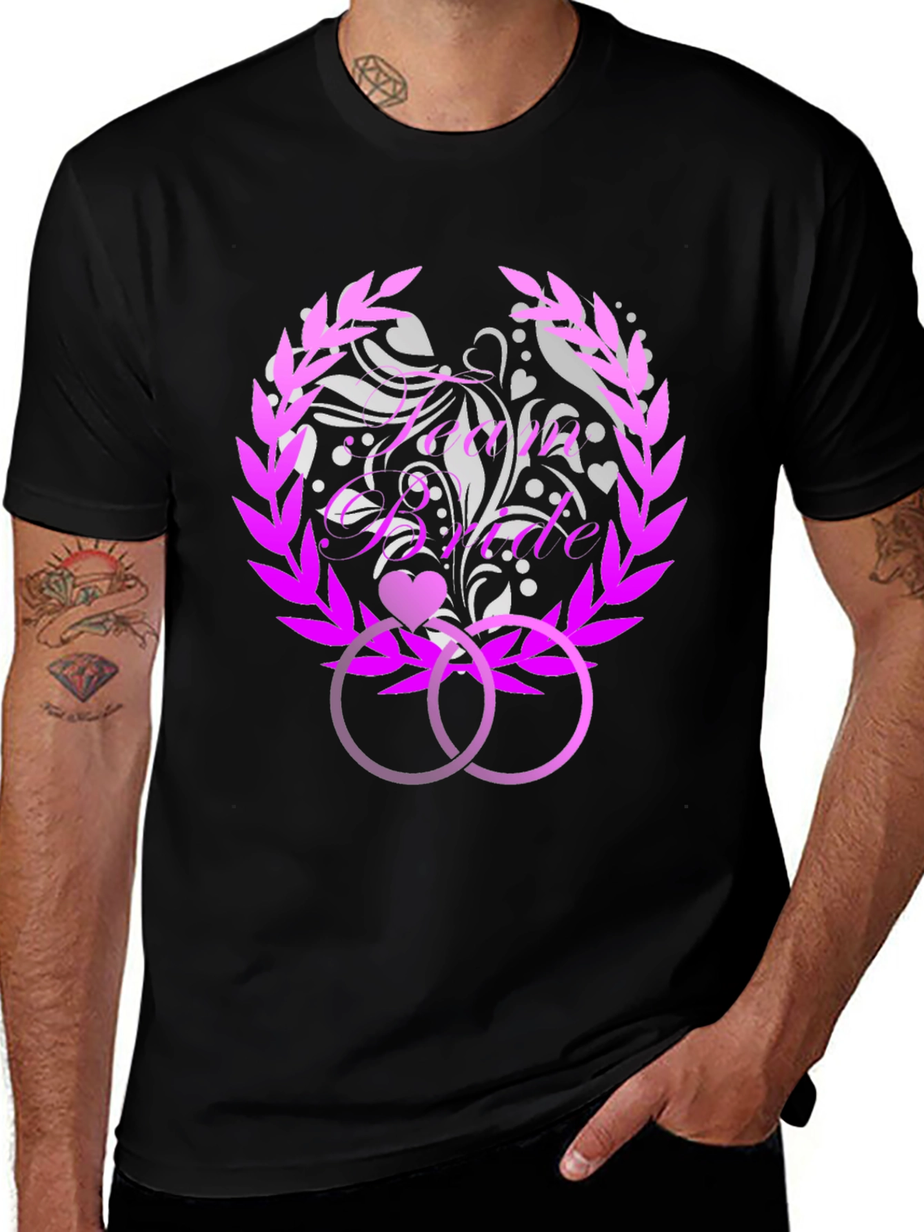 Variant 7 of Floral Bride T-Shirt with Interlocking Rings Design