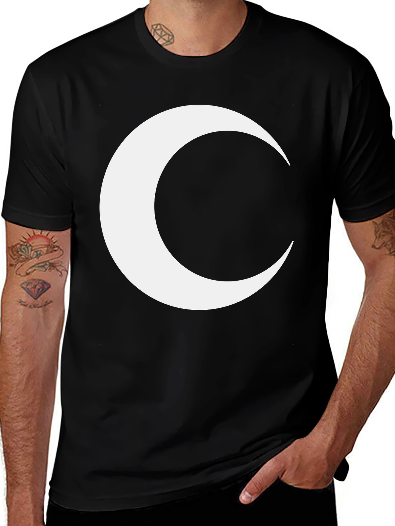 Variant 24 of Crescent Moon Graphic Tee - Black Cotton Comfort