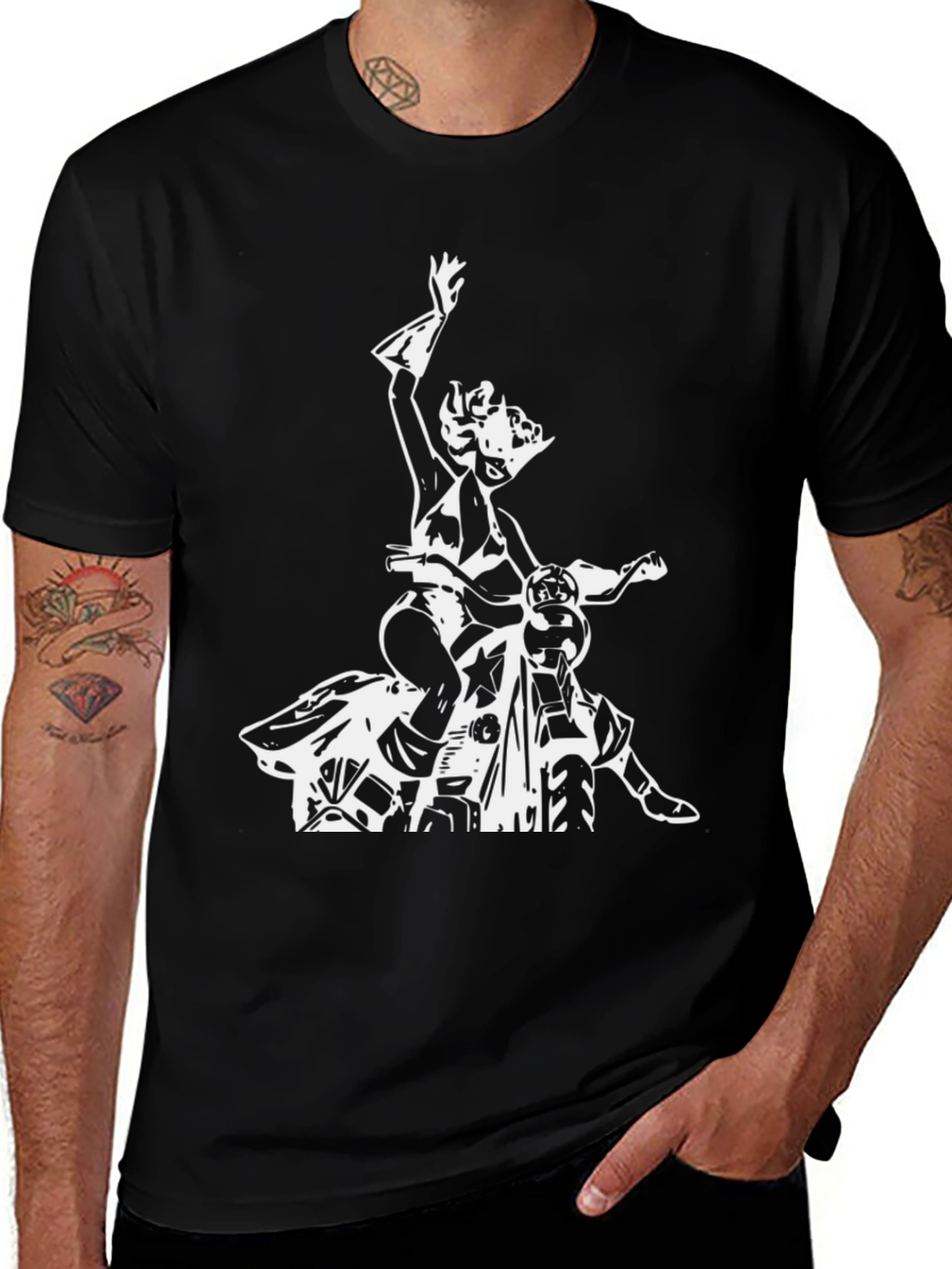 Black Black T-Shirt with Retro Motorcycle Graphic main image