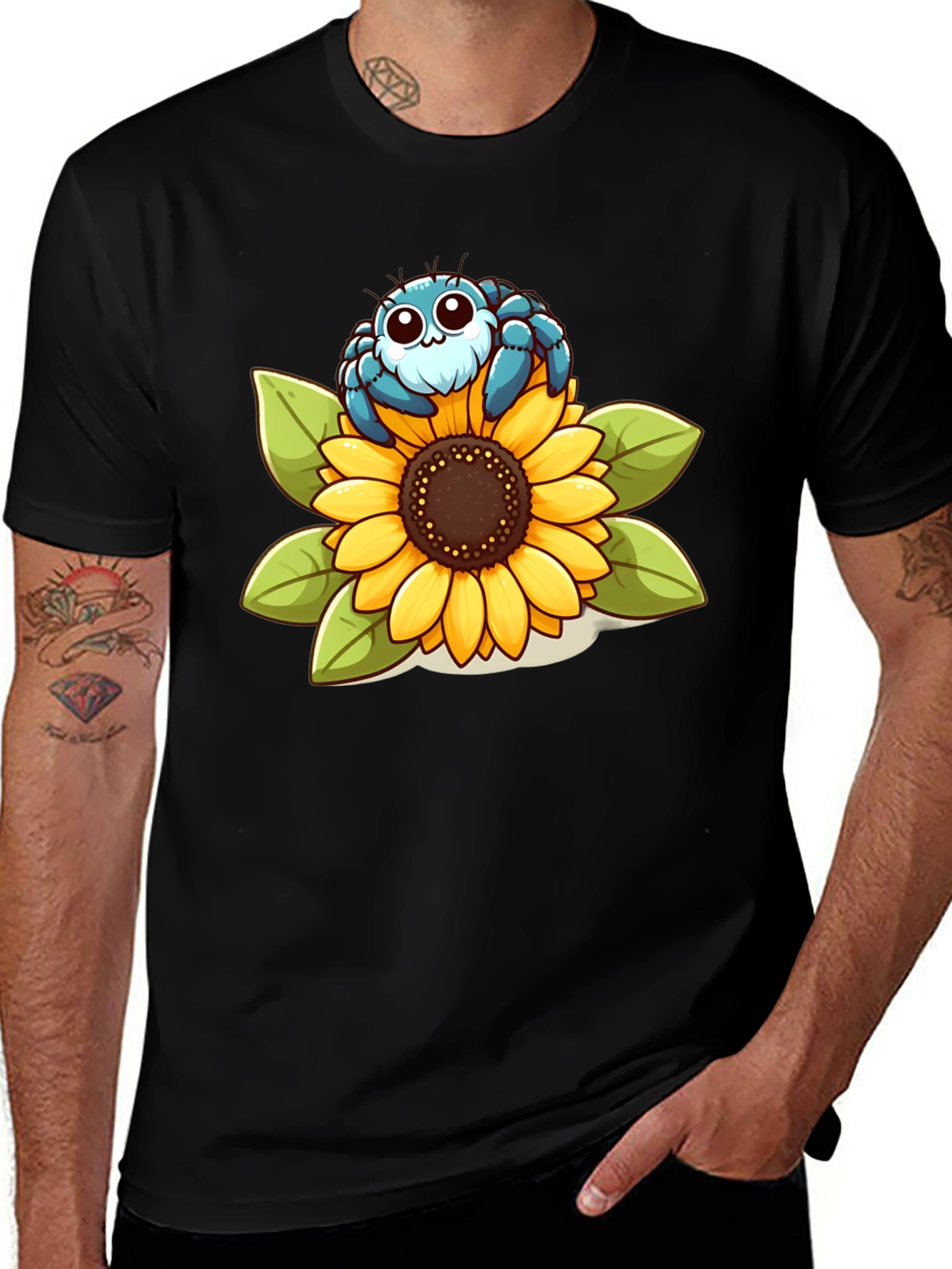 Variant 5 of Cute Spider on Sunflower Graphic T-Shirt