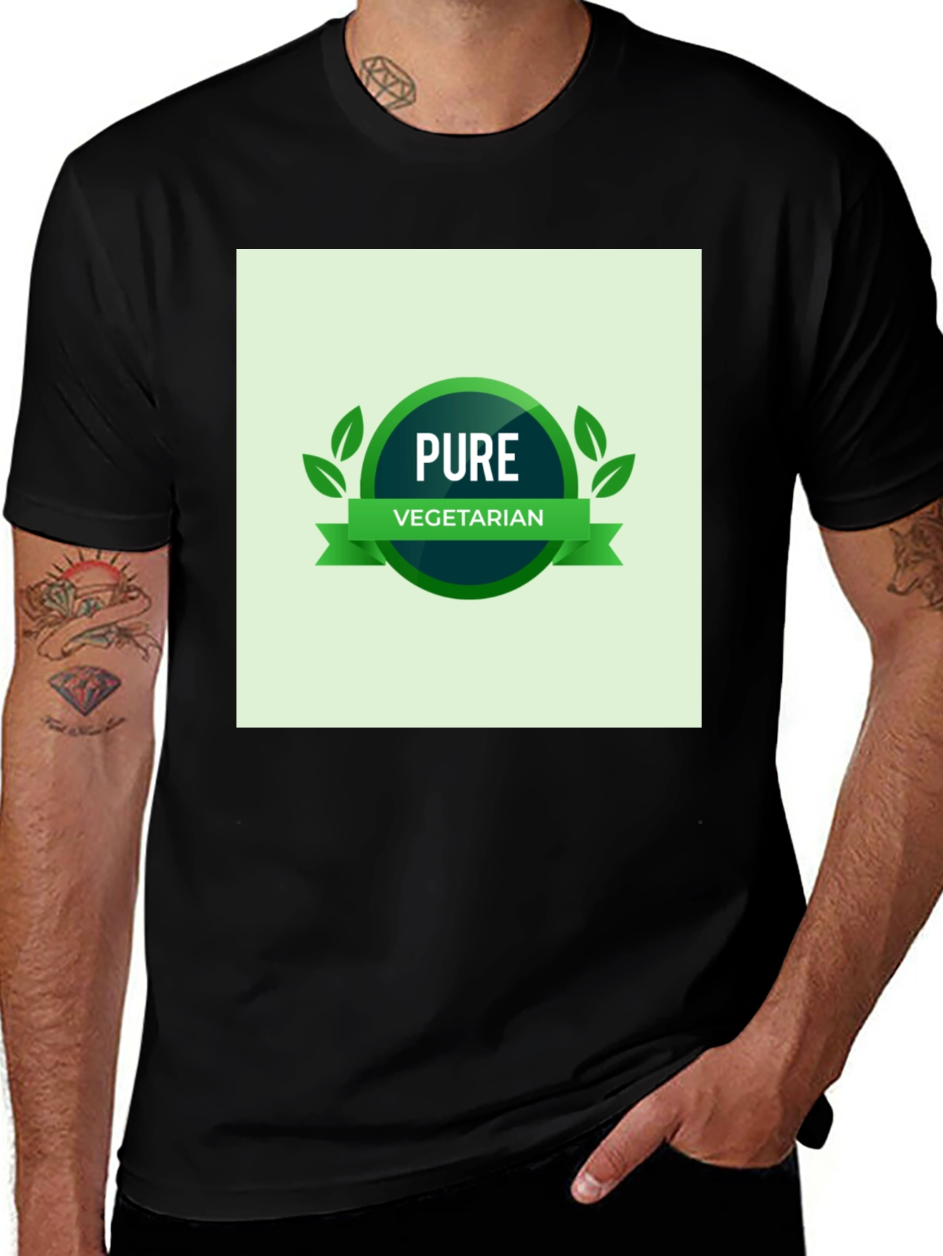 Variant 17 of Pure Vegetarian Graphic T-Shirt - Black