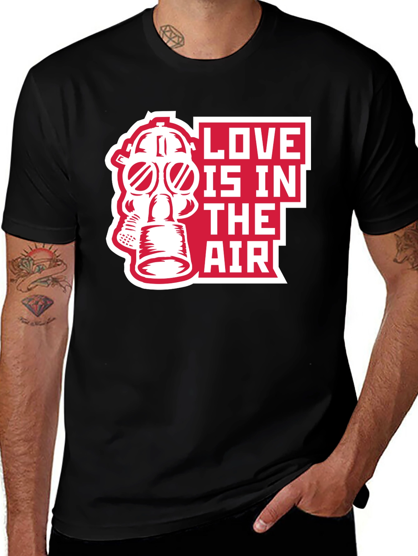Variant 30 of Love is in the Air Gas Mask Graphic Tee - Black