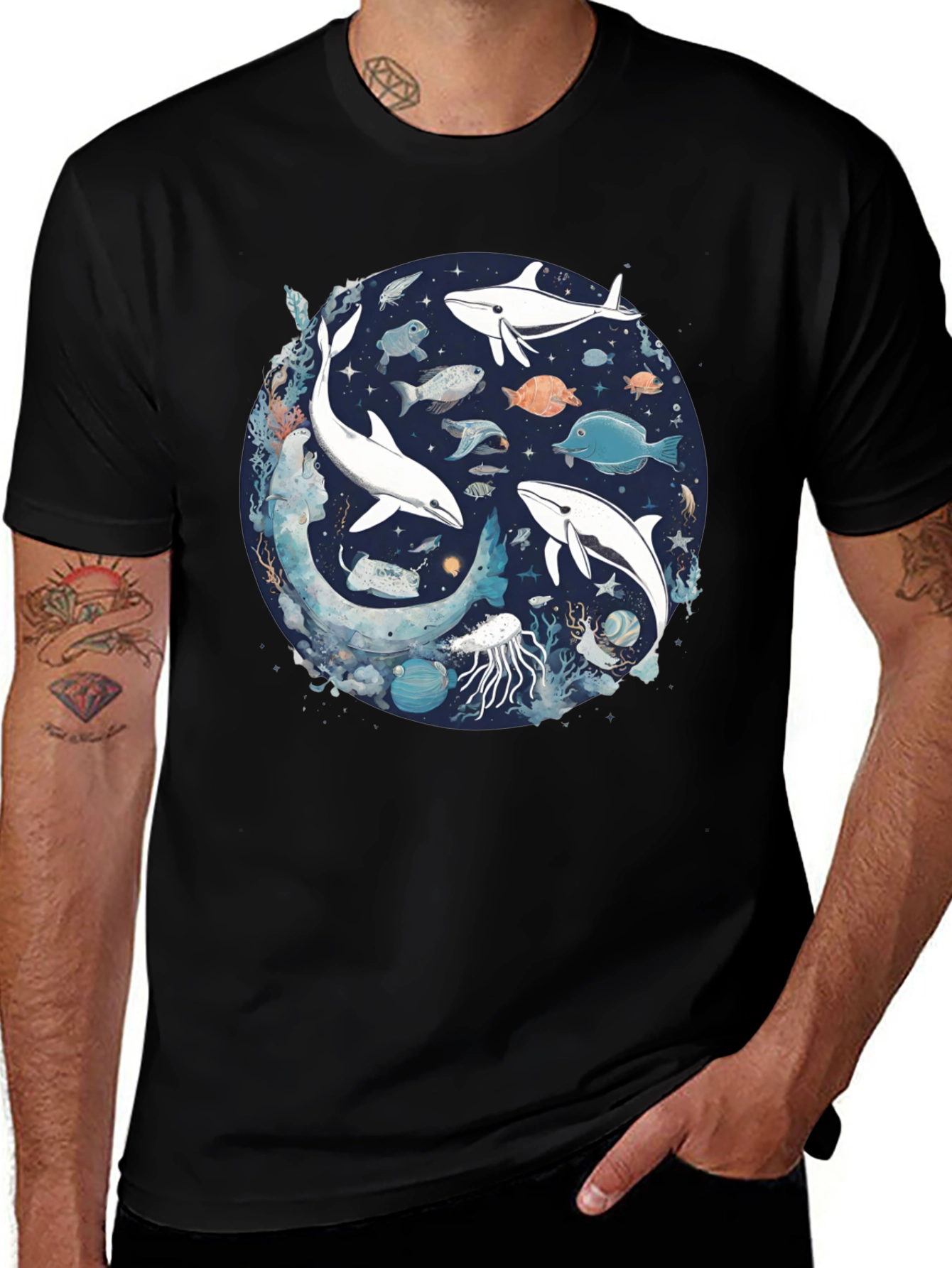 Variant 18 of Ocean Life Graphic Tee - Unisex Black T-Shirt