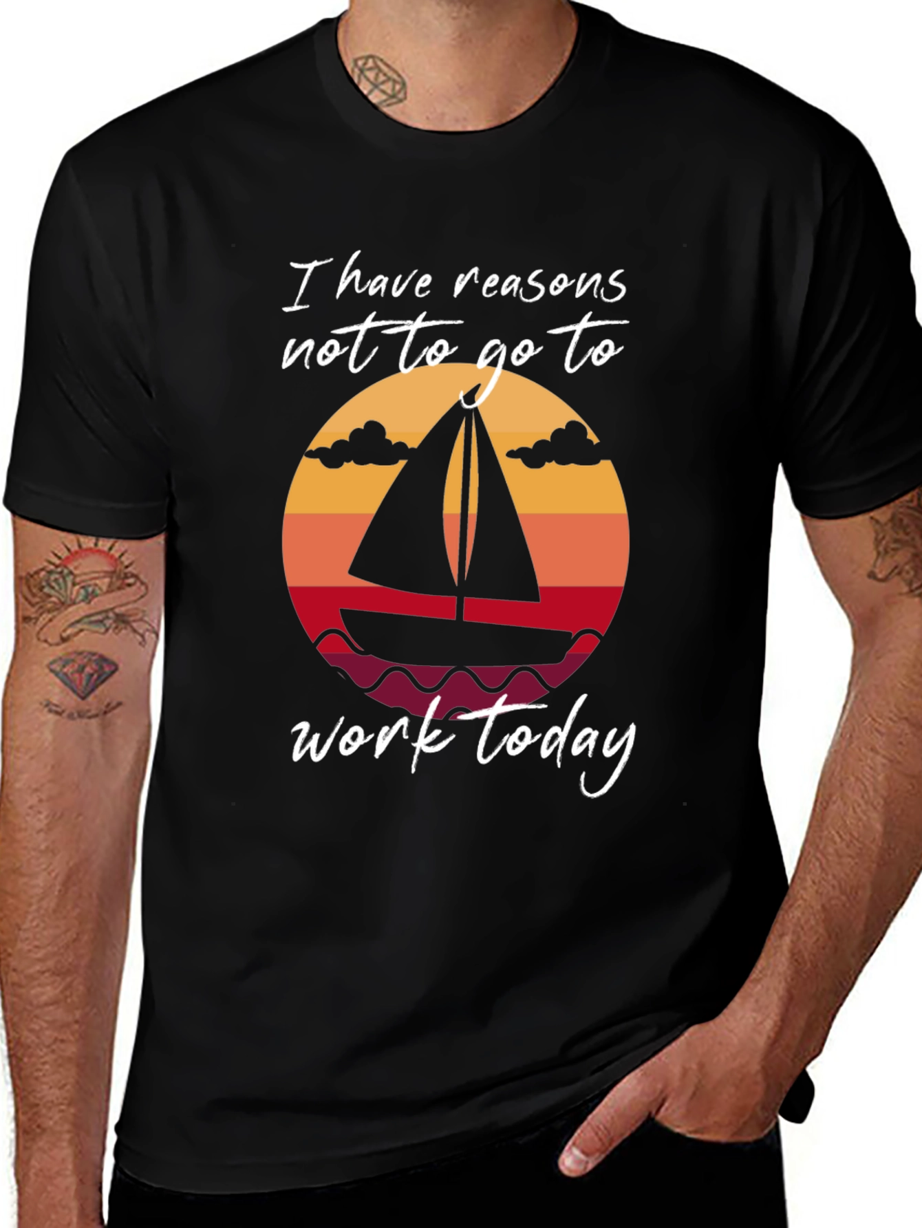 Variant 7 of Sailboat Reasons Not to Work Black T-Shirt