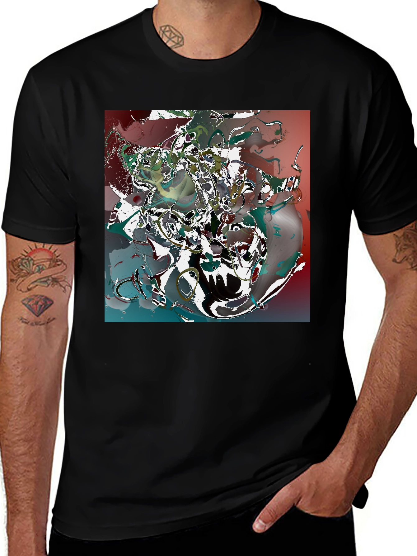 Variant 27 of Abstract Art Print Black Tee - Unique Style
