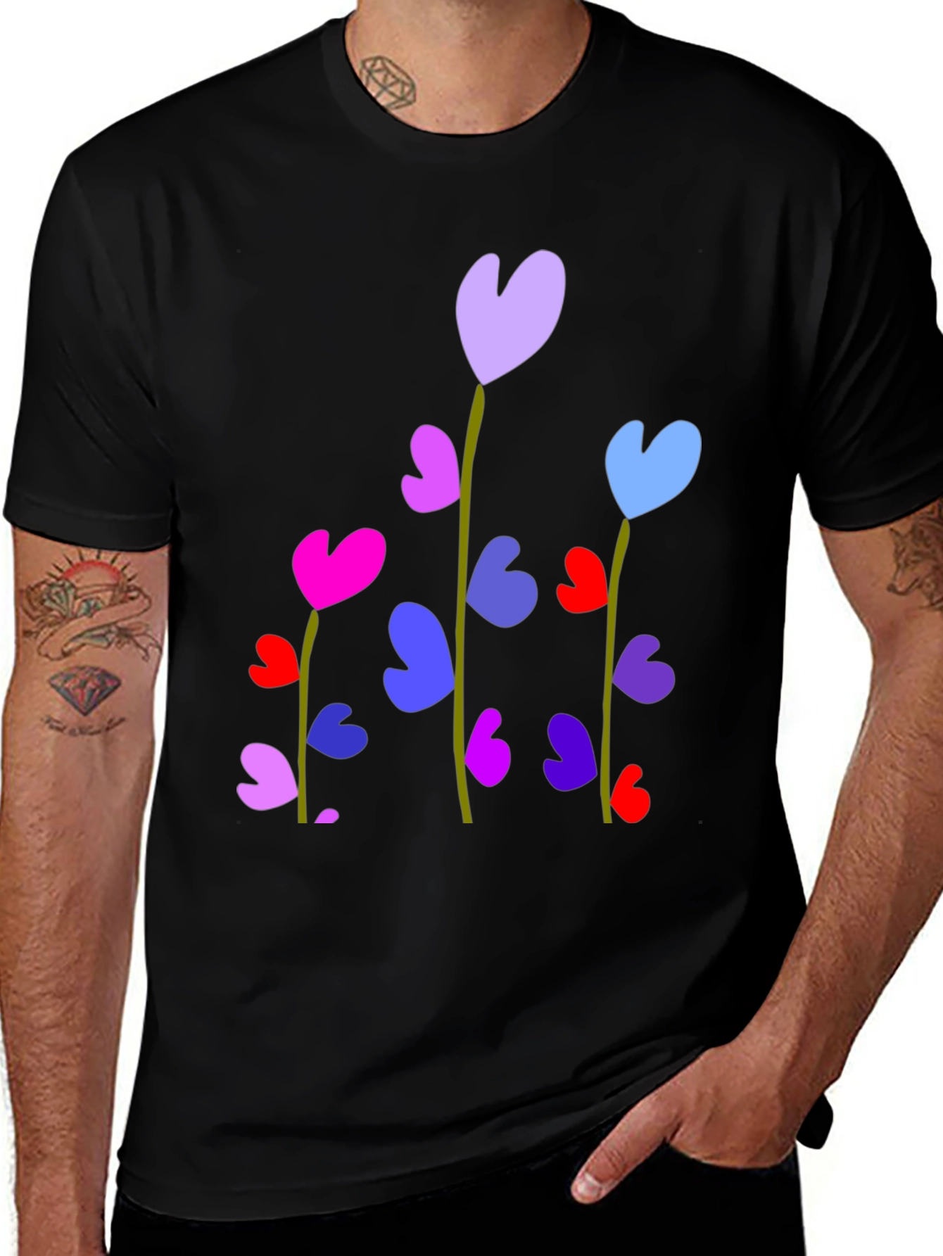 Variant 11 of Heart Flowers Black T-Shirt