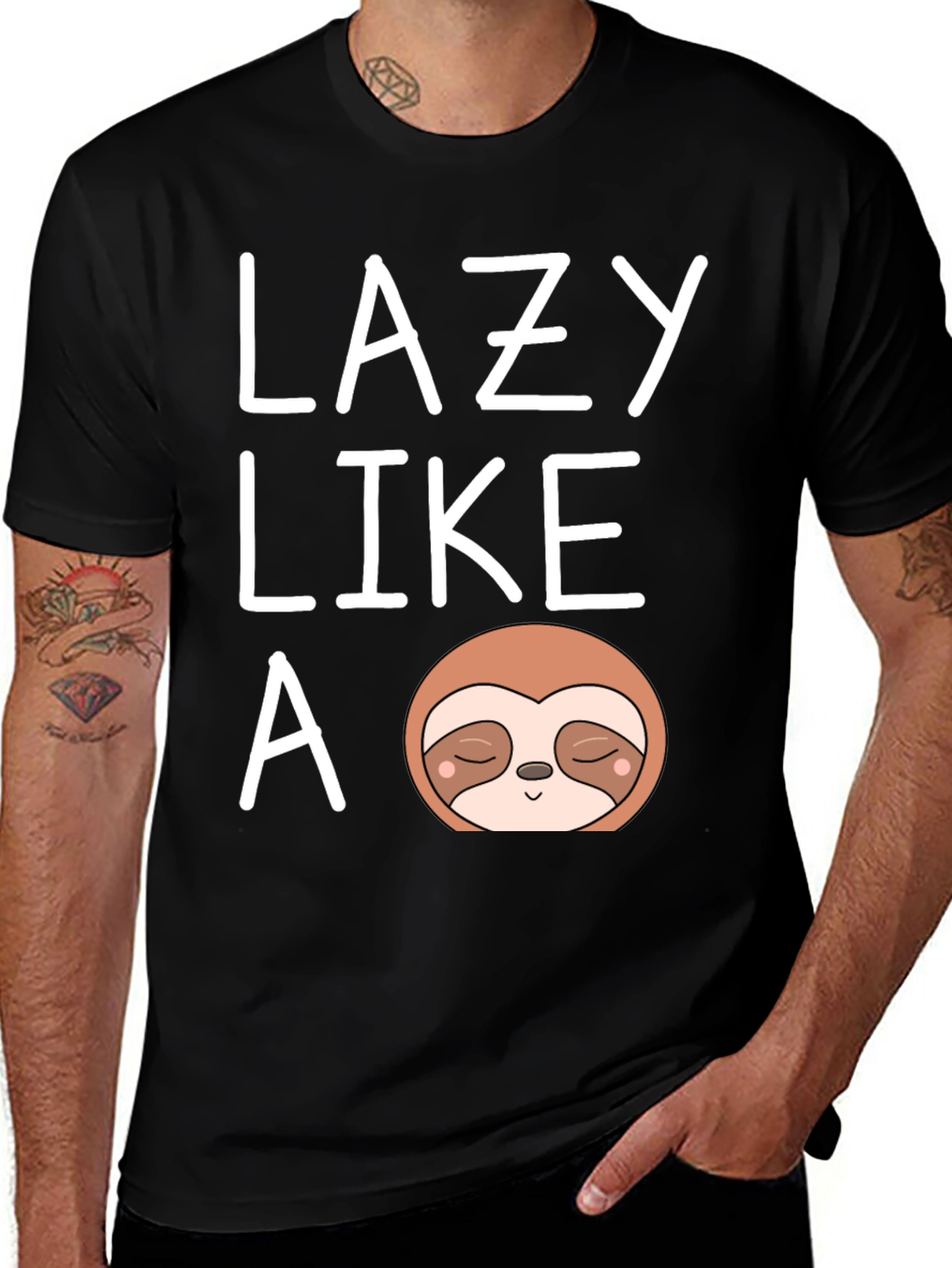Variant 23 of Lazy Like a Sloth Graphic Tee - Black Cotton T-Shirt
