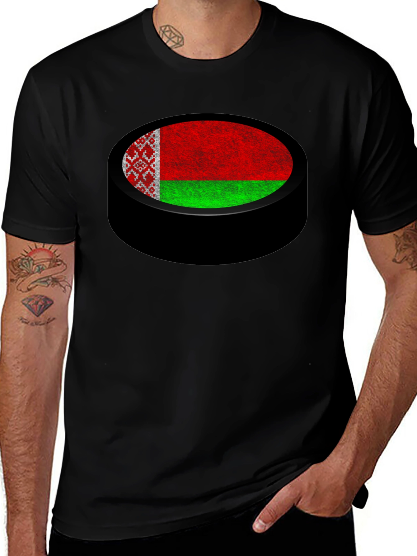 Variant 3 of Belarus Flag Hockey Puck Graphic Tee