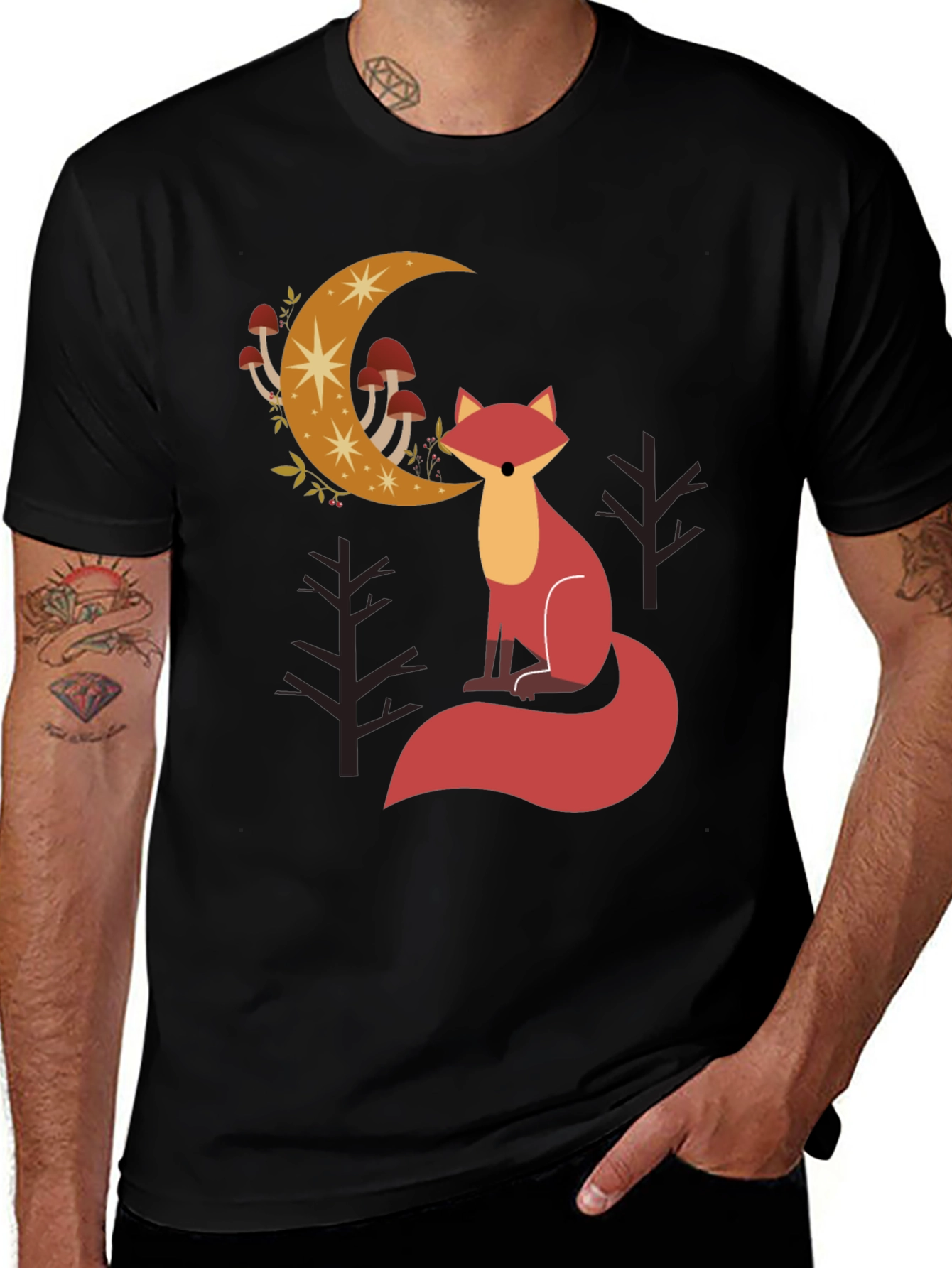 Variant 17 of Fox and Moon Graphic Tee - Black Cotton Blend