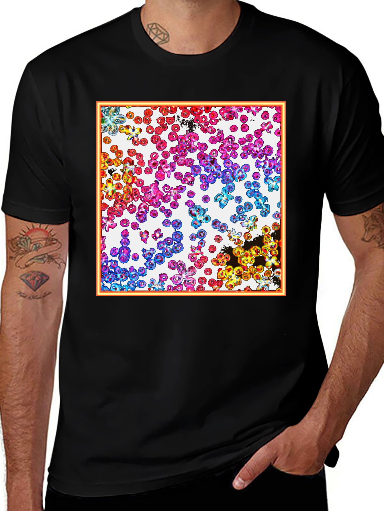 Variant 24 of Abstract Cell Pattern Graphic Tee - Black