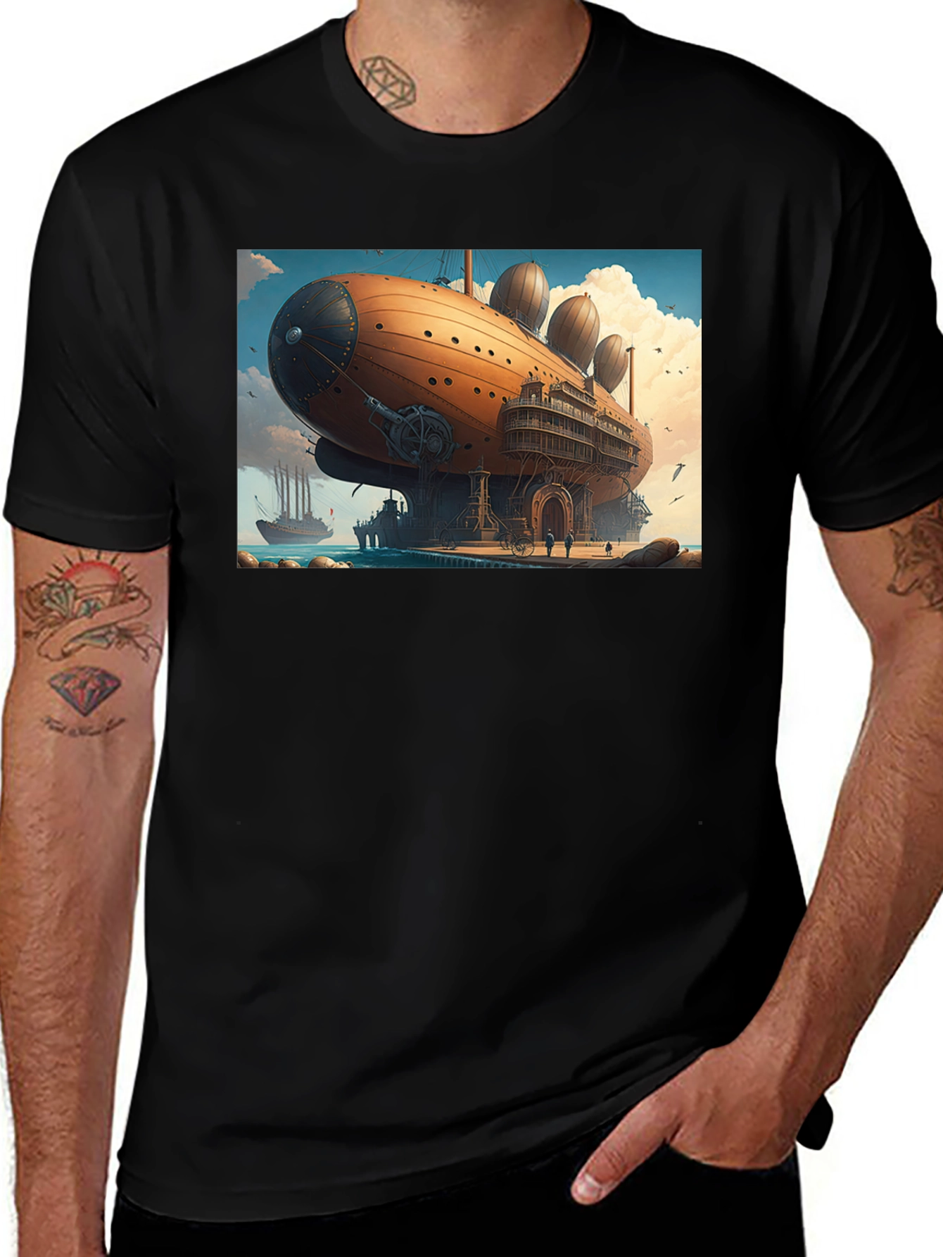 Variant 3 of Steampunk Airship Graphic Tee - Unique Design, Comfortable Fit