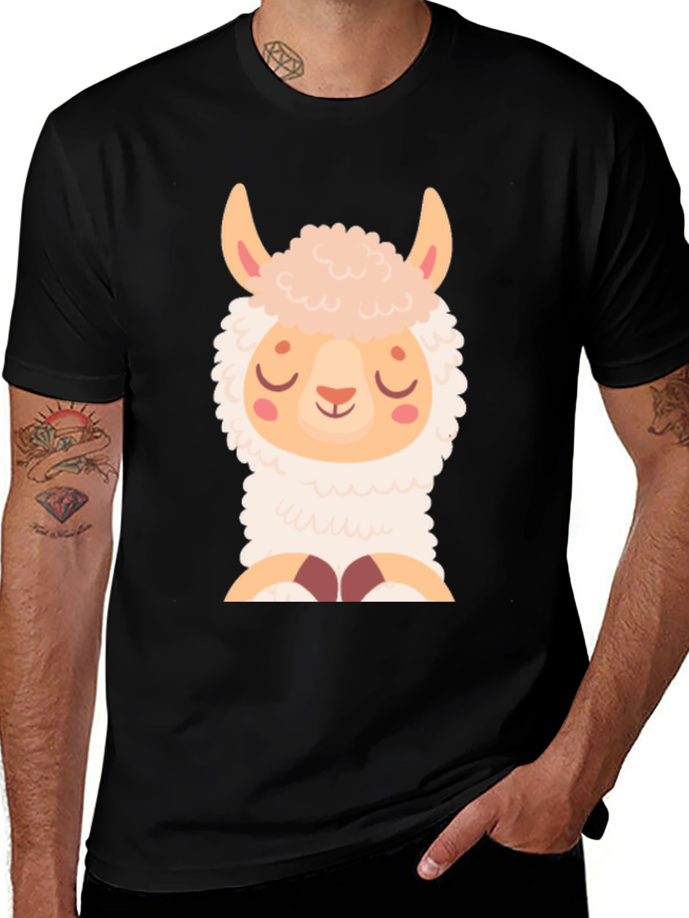 Variant 8 of Cute Llama Graphic Tee - Black Cotton T-Shirt