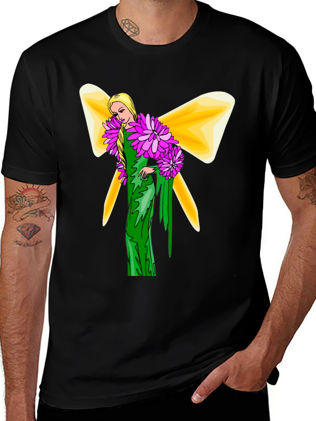 Variant 28 of Fairy Art Graphic Tee - Black Cotton T-Shirt