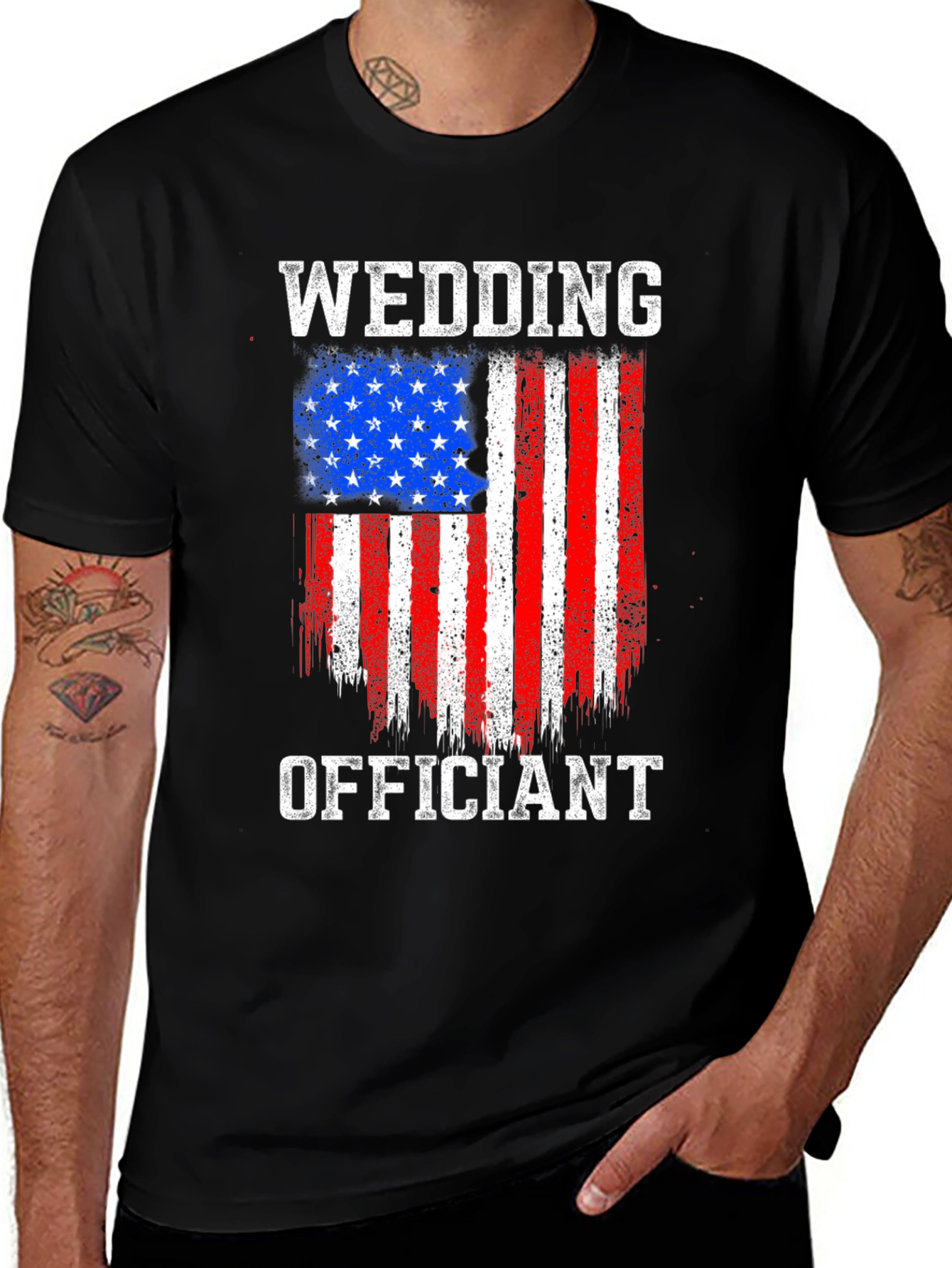 Variant 2 of Wedding Officiant American Flag Graphic T-Shirt