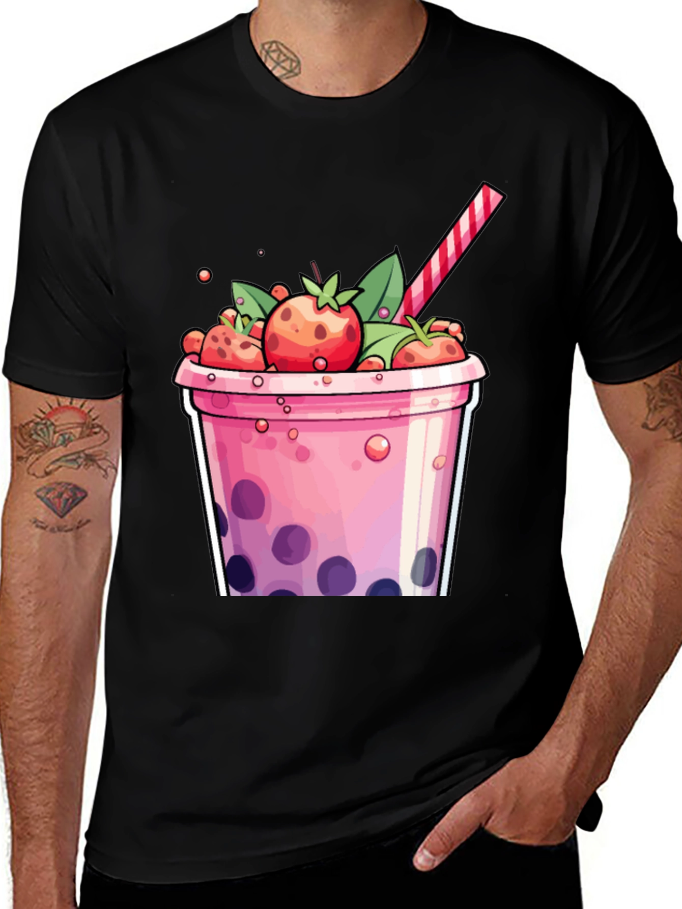 Variant 10 of Strawberry Boba T-Shirt - Cute Cartoon Graphic Tee