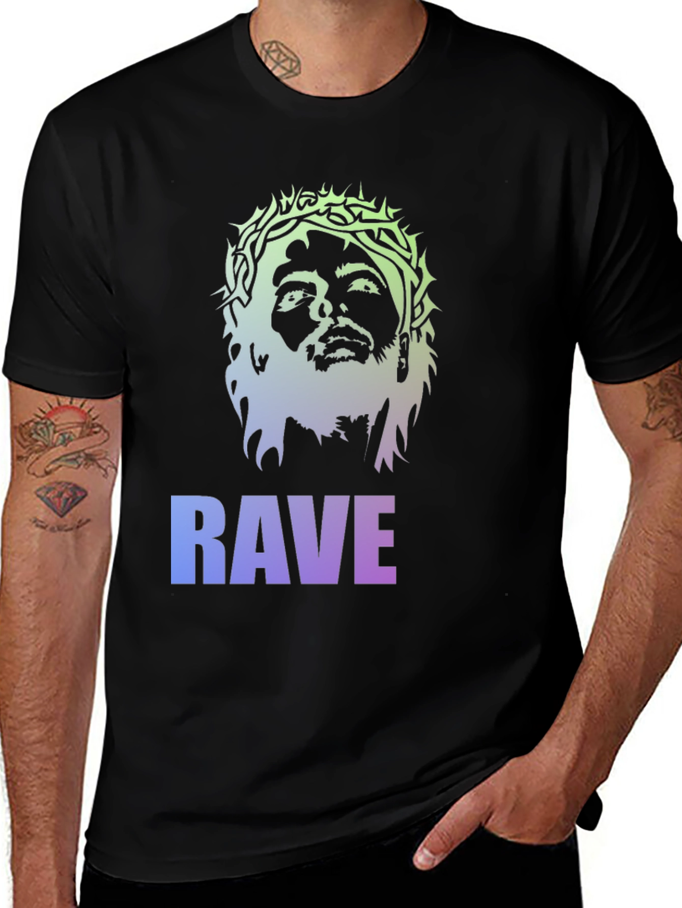 Variant 25 of Rave Jesus Graphic Tee - Black T-Shirt