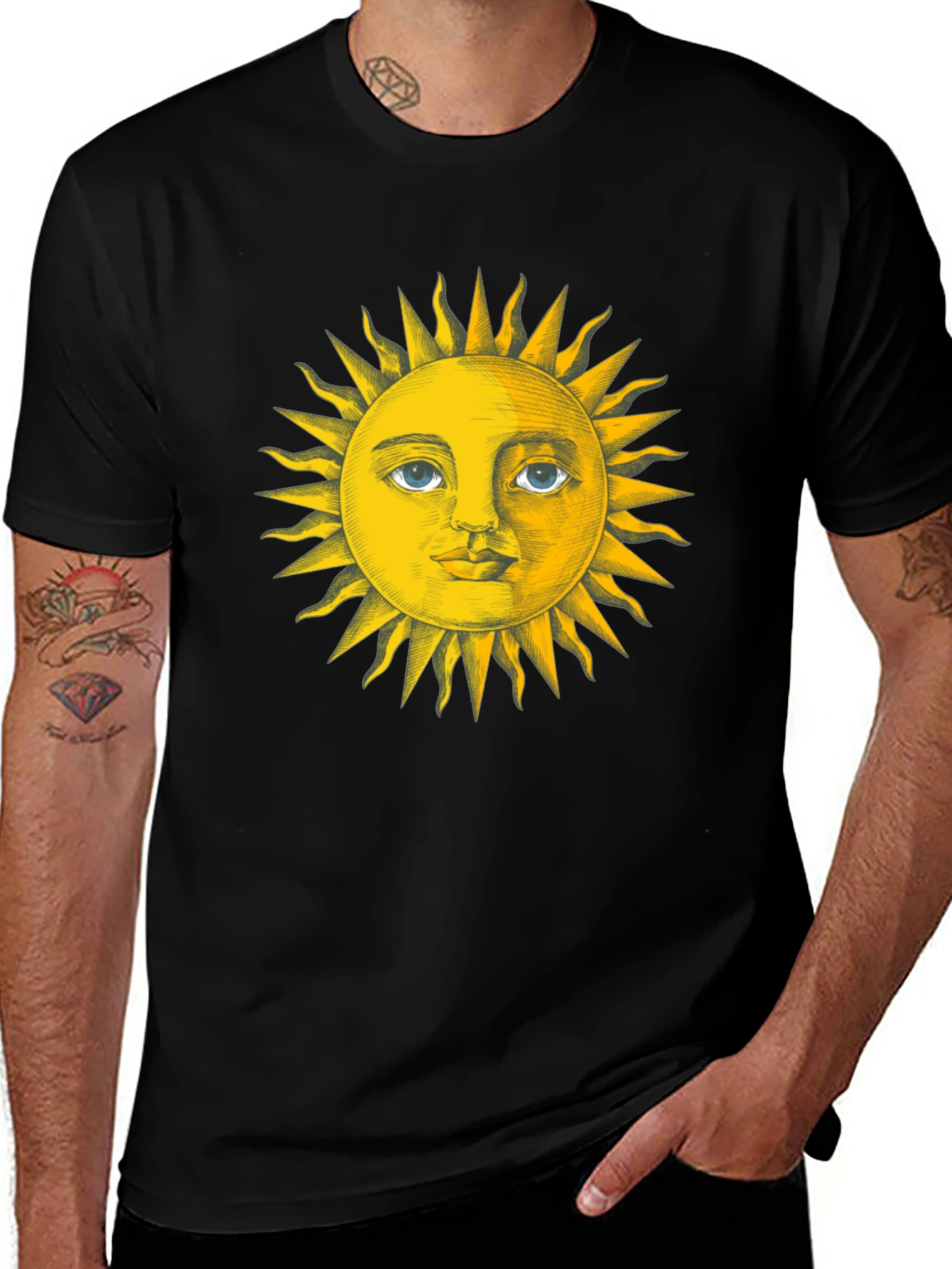 Variant 28 of Sun Face Graphic Tee - Black Cotton T-Shirt