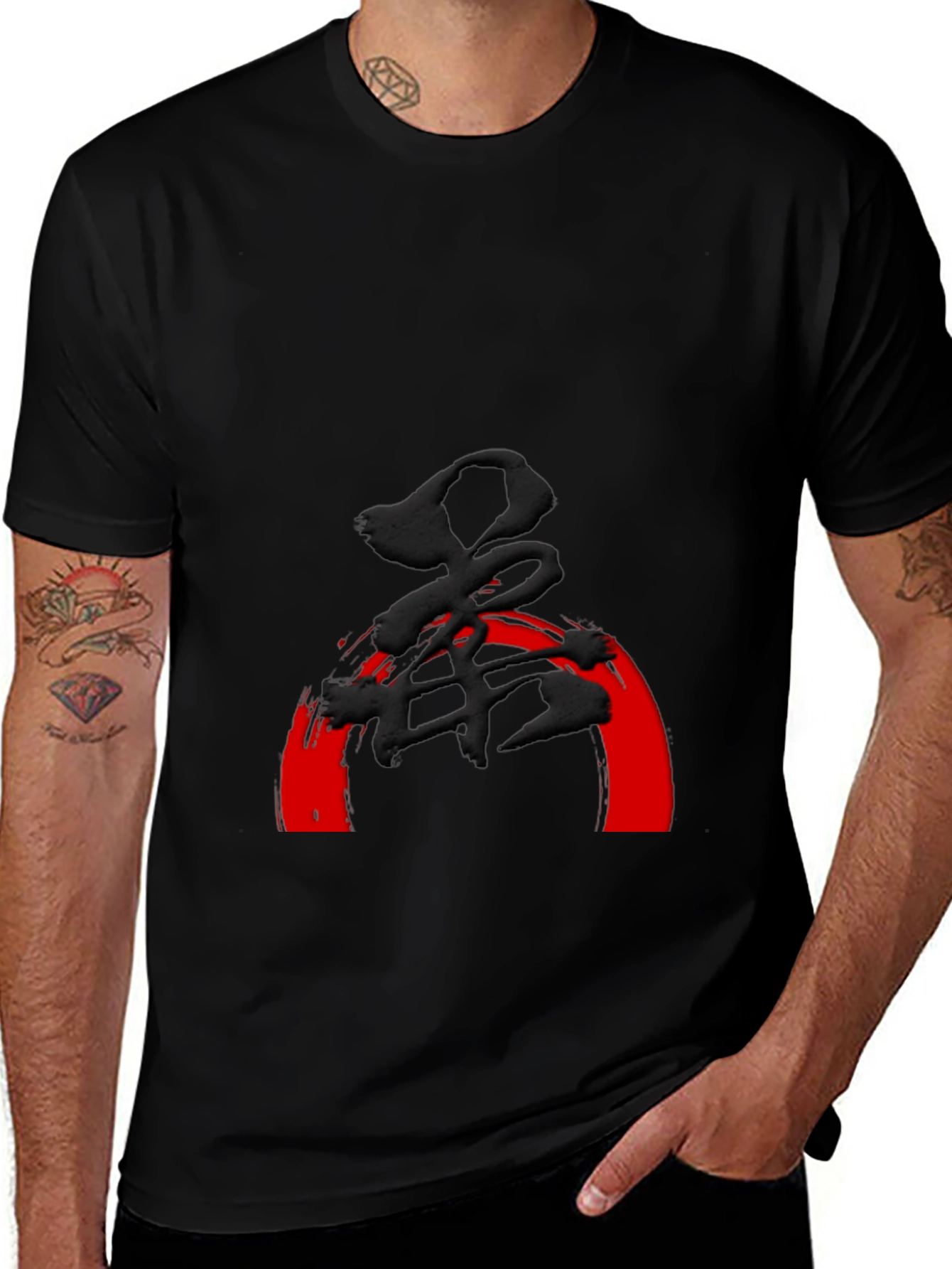 Variant 22 of Black T-Shirt with Japanese Symbol and Red Arch