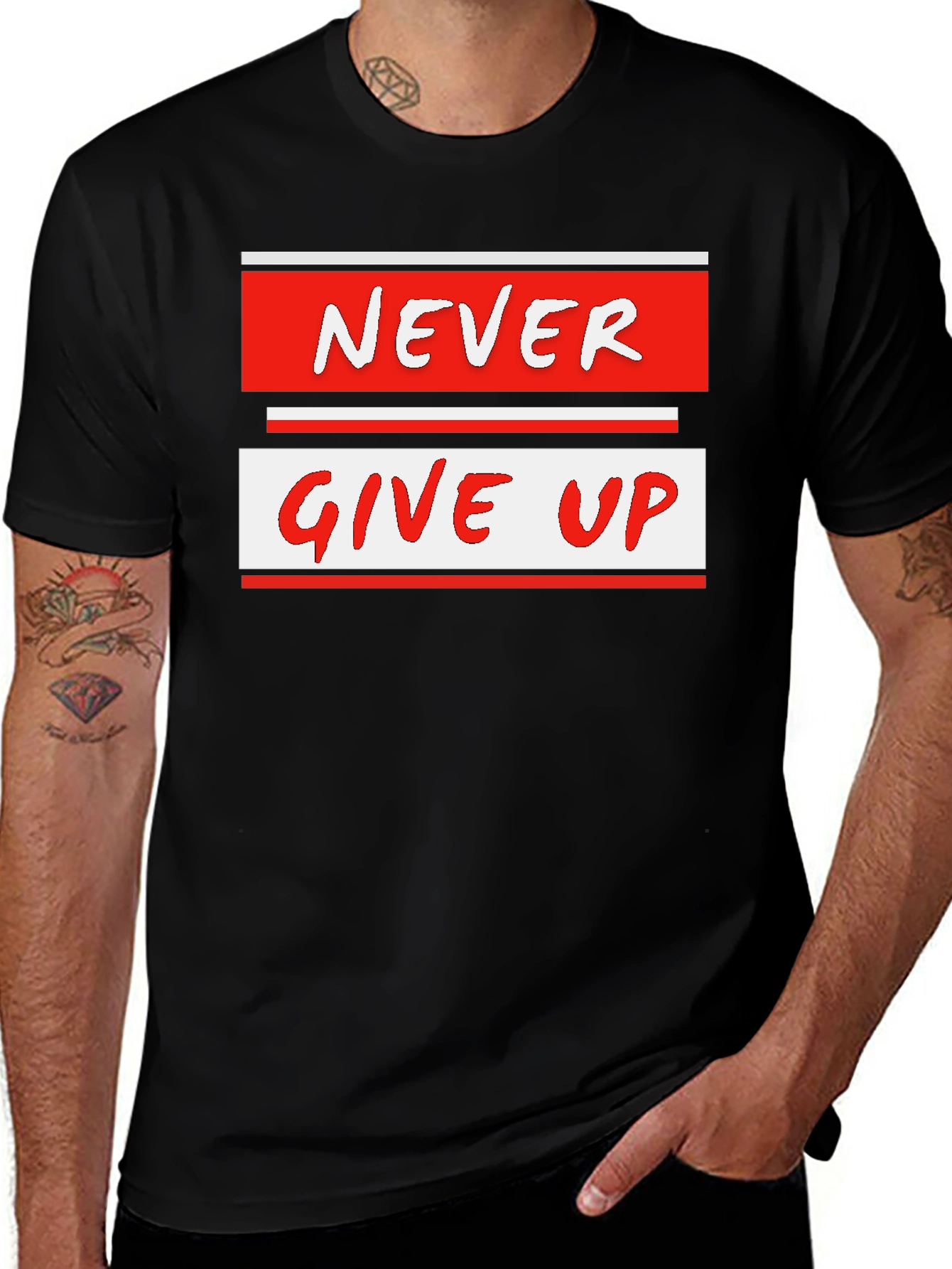 Variant 7 of Never Give Up Graphic Tee - Motivational Black T-Shirt