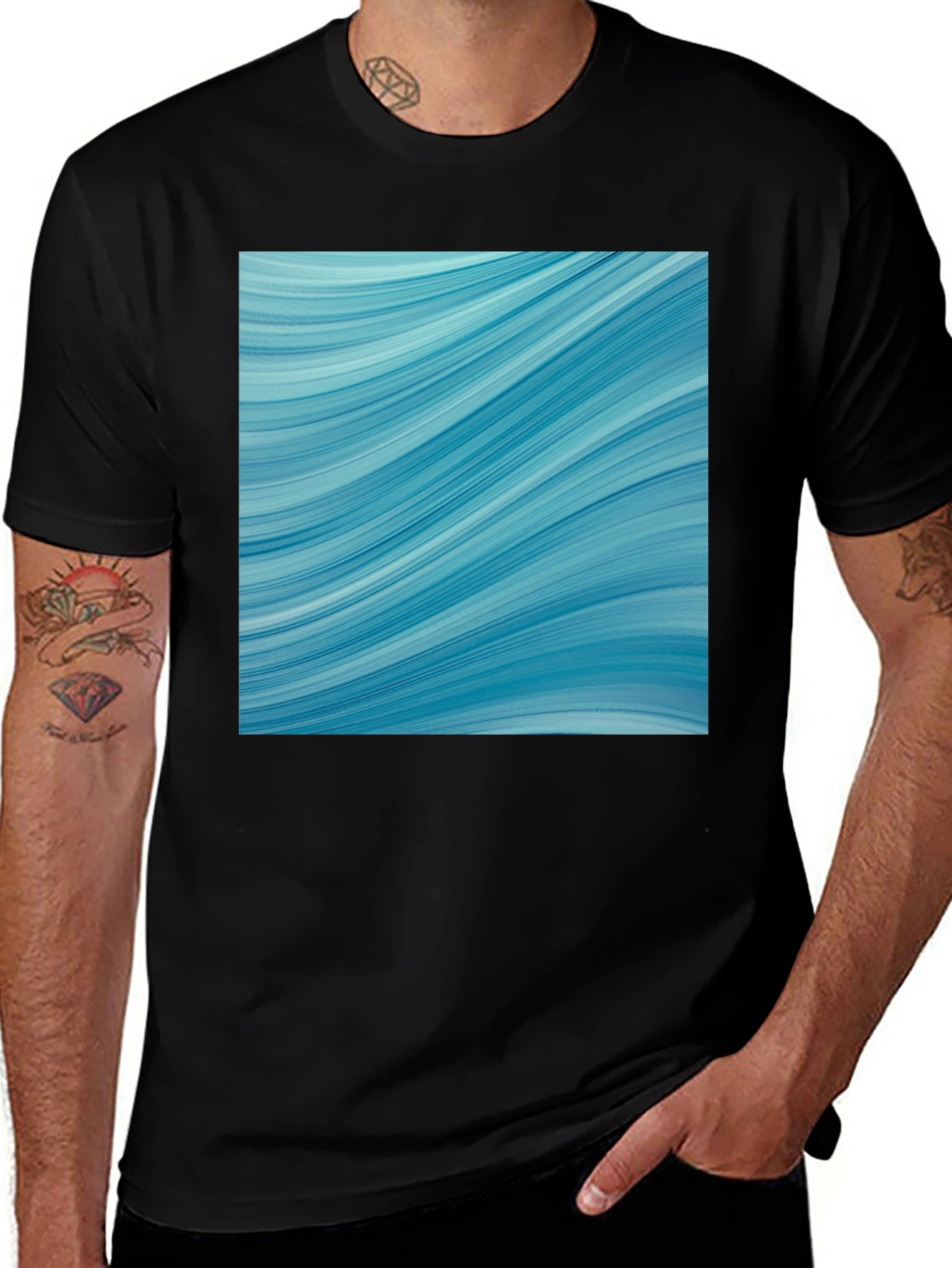 Abstract Blue Waves Graphic Tee - Modern Style