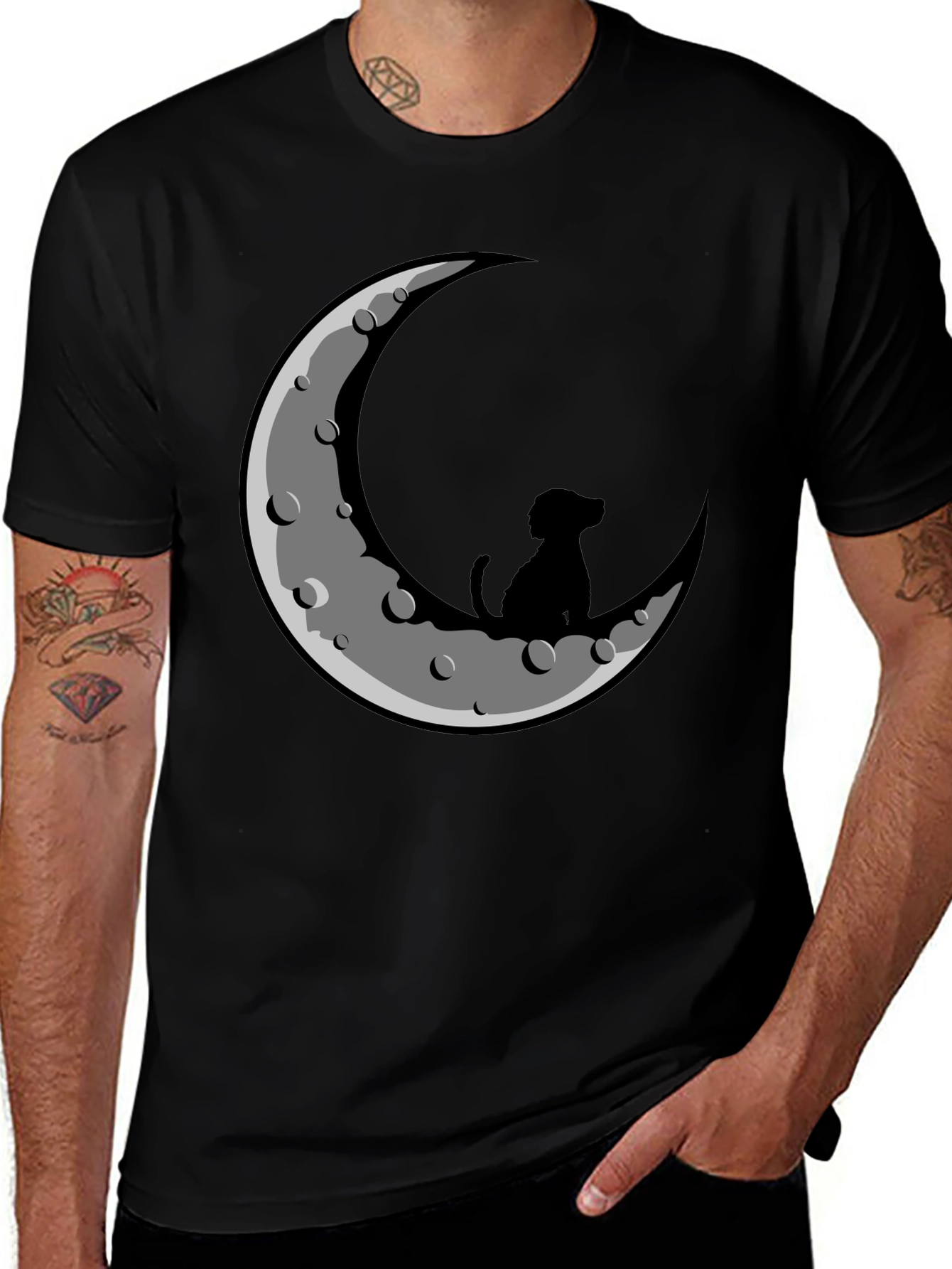 Variant 10 of Dog on the Moon Graphic Tee - Black T-Shirt