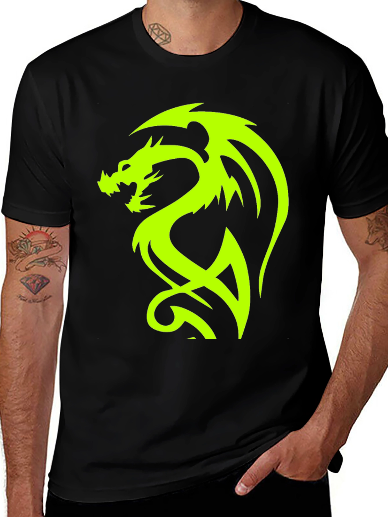 Variant 26 of Neon Dragon Graphic Black T-Shirt
