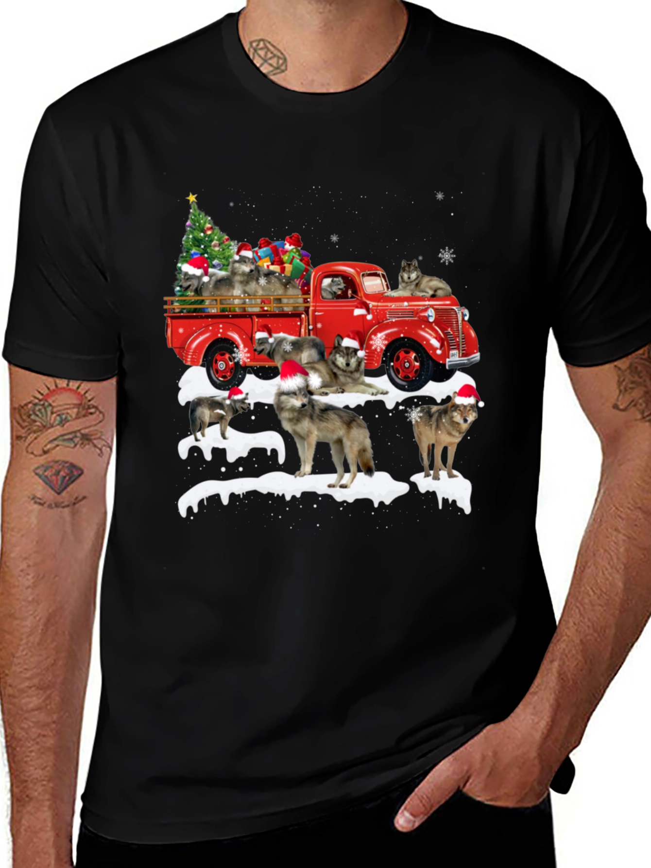 Variant 5 of Wolf Pack Christmas Truck T-Shirt