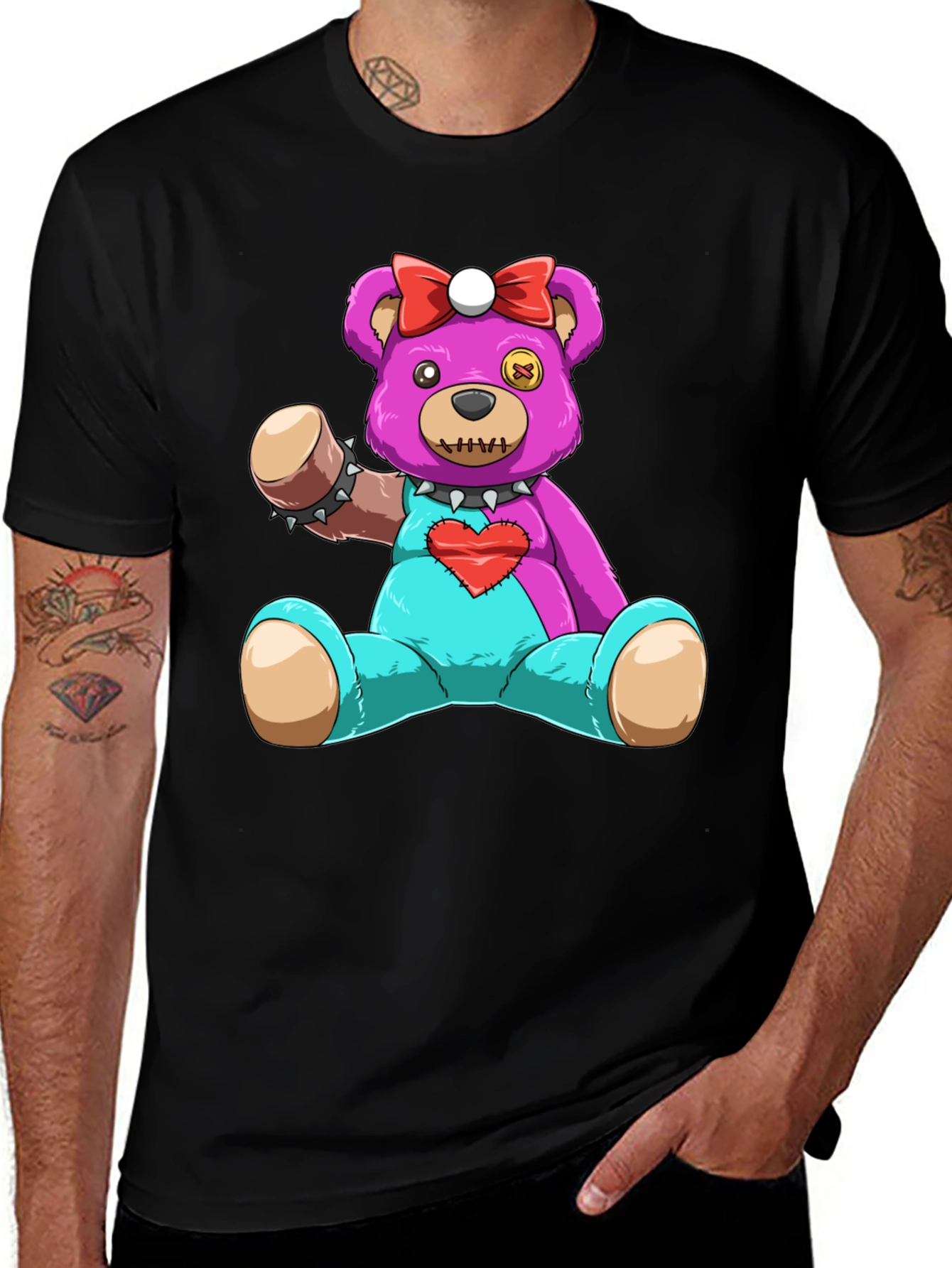 Variant 5 of Cute & Creepy Teddy Bear Graphic Tee - Black