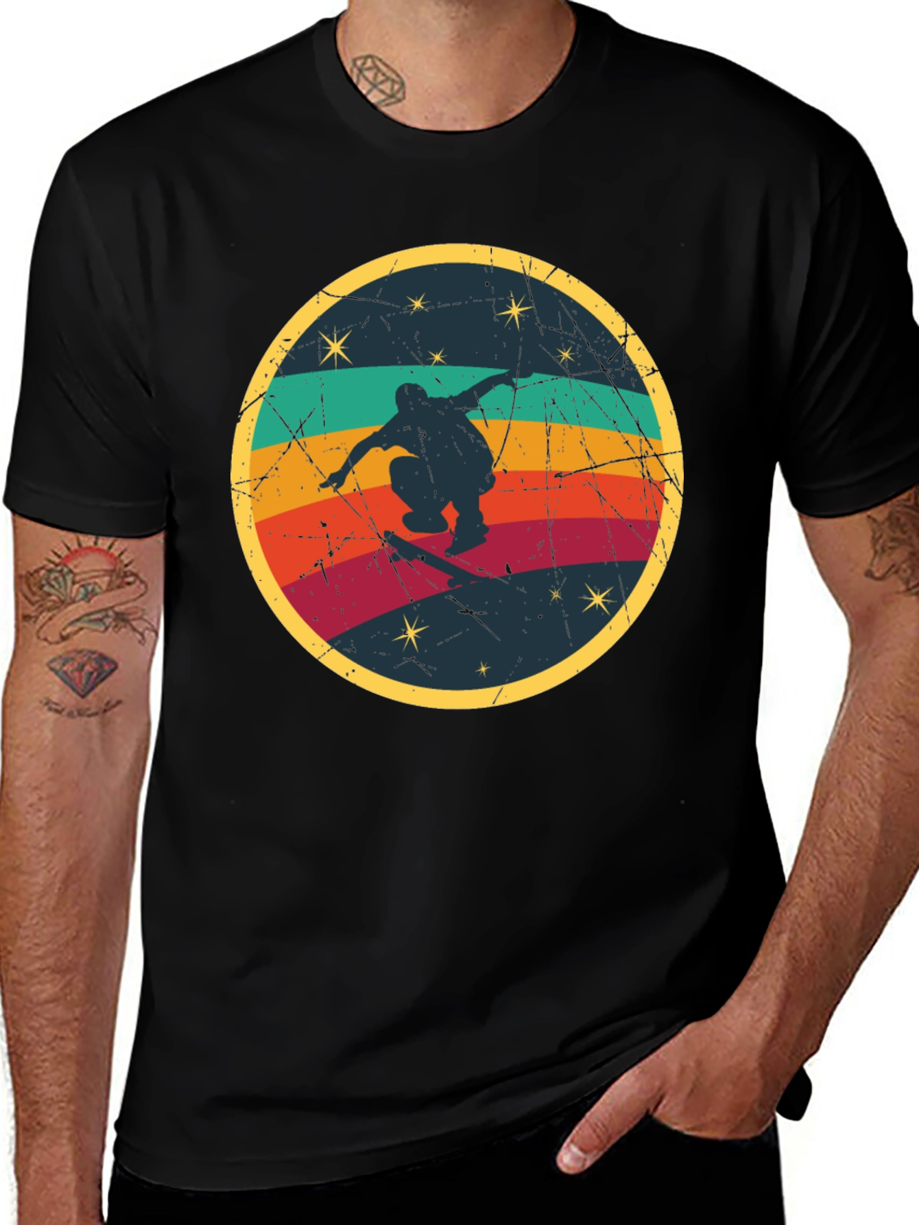 Variant 15 of Retro Skateboarder Graphic Tee - Black Cotton Blend
