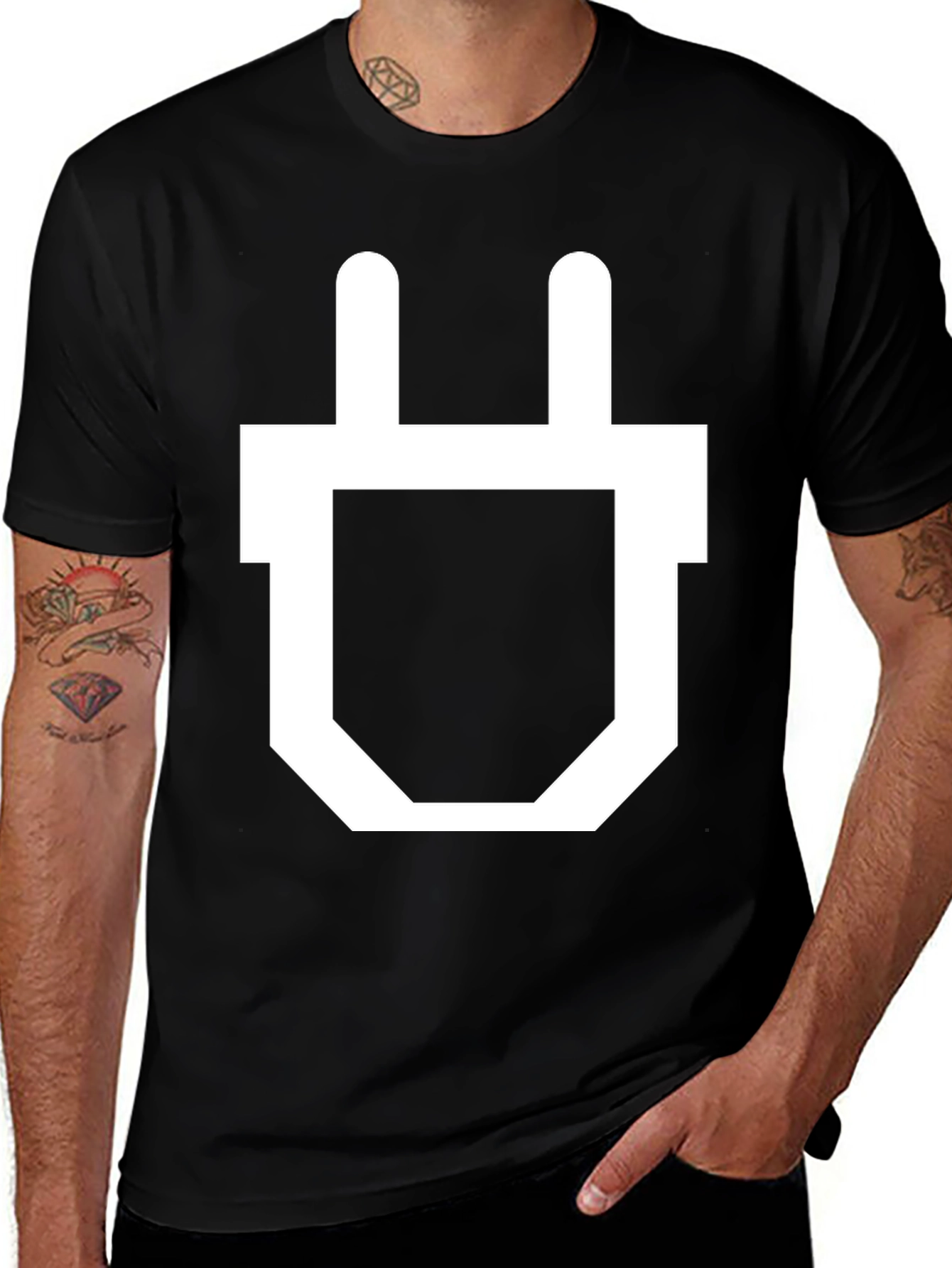 Variant 13 of Electric Plug Graphic T-Shirt - Black Crew Neck Tee