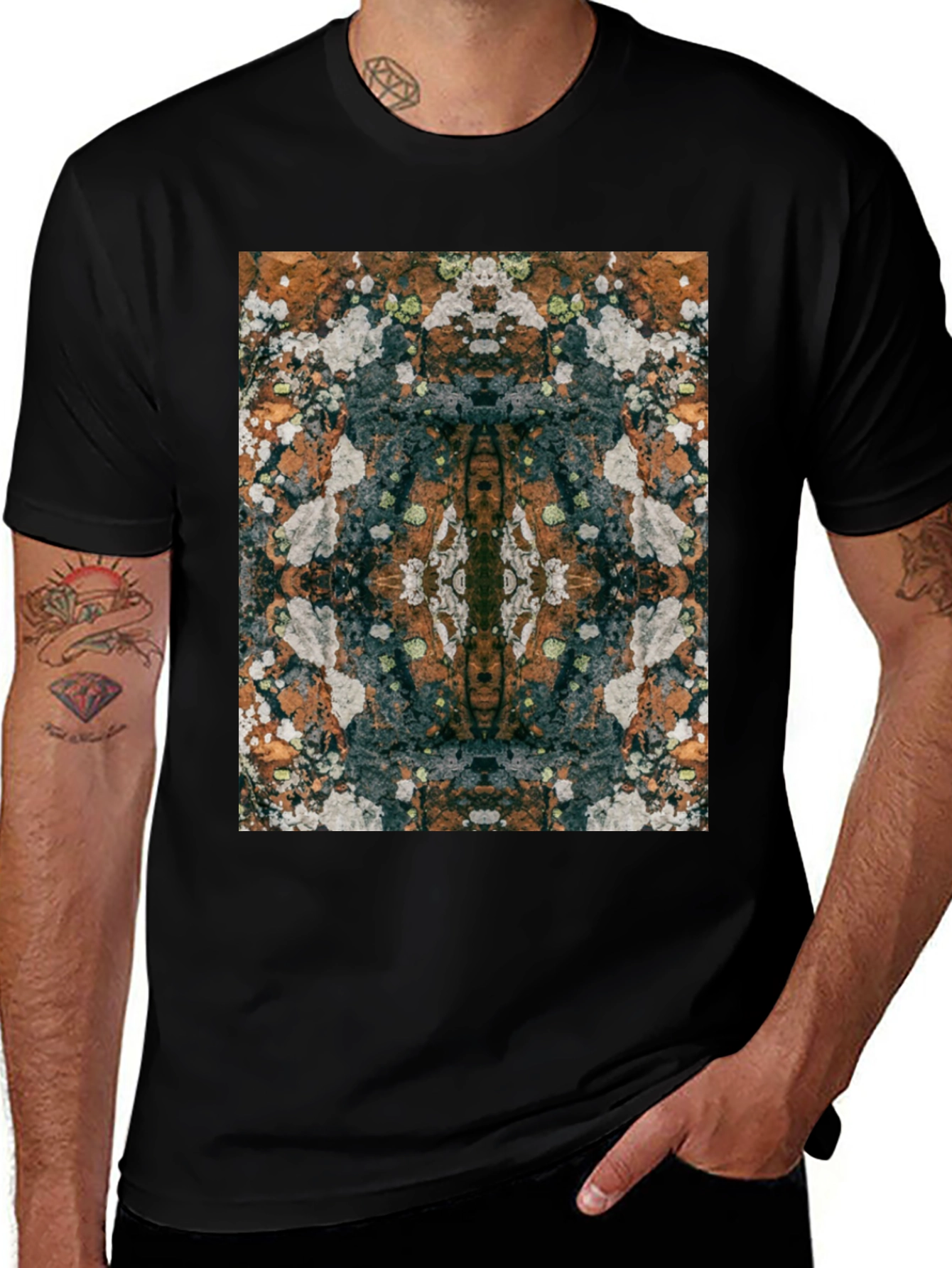 Black Abstract Patterned T-Shirt - Unique Graphic Tee main image
