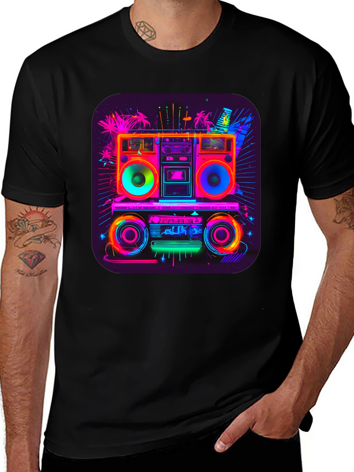 Variant 10 of Retro Boombox T-Shirt: Neon 80s Style