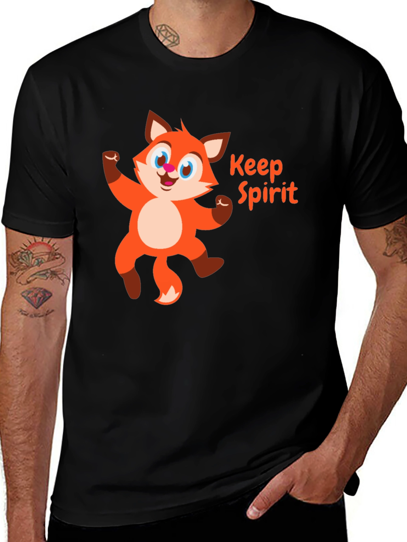 Keep Spirit Fox Graphic Tee - Black Cotton T-Shirt