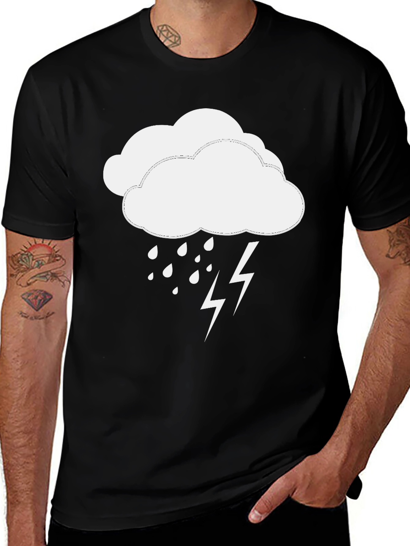Variant 18 of Rain Cloud & Lightning Bolt Black T-Shirt