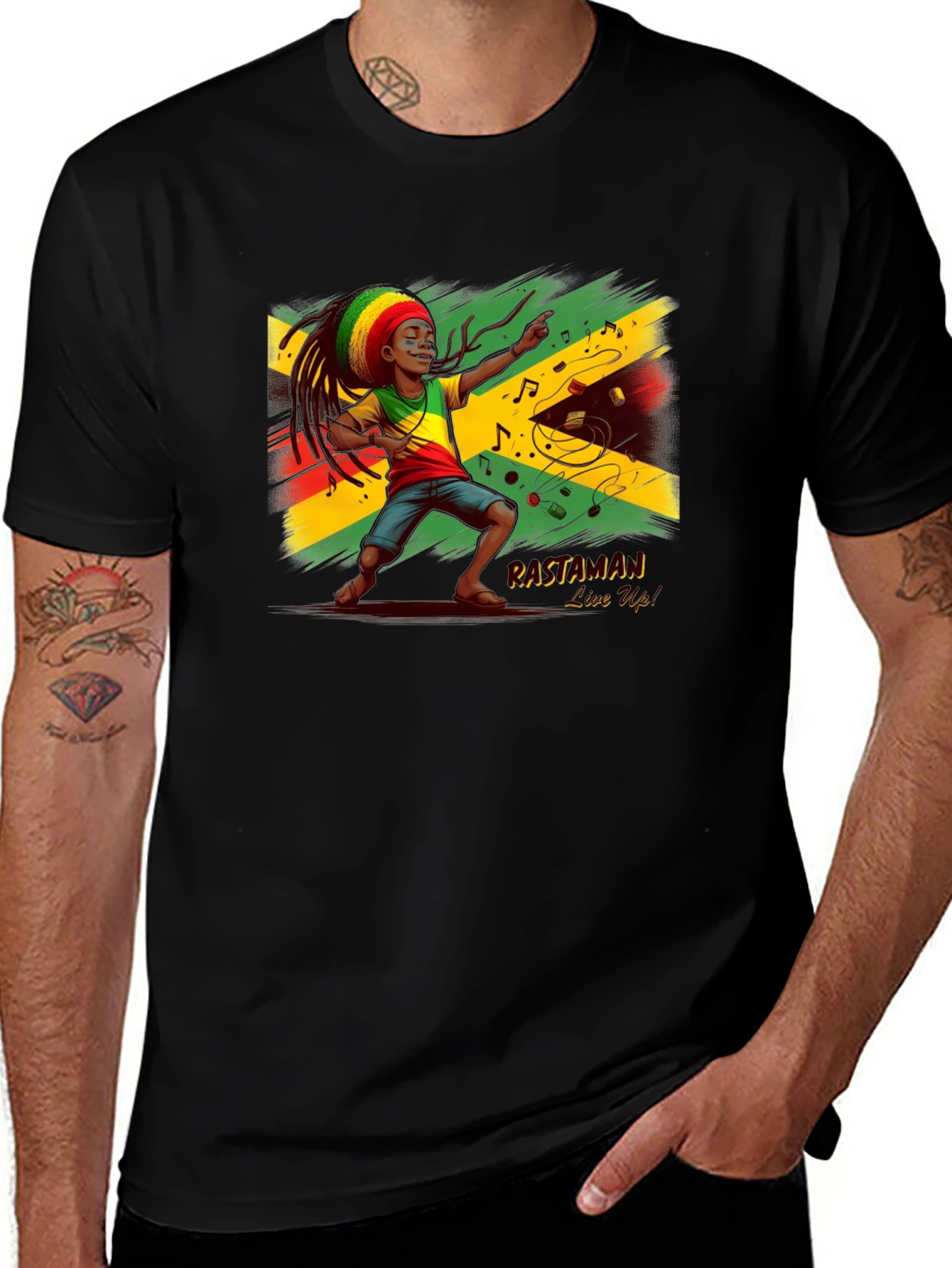 Rastaman Live Up! Black Graphic T-Shirt