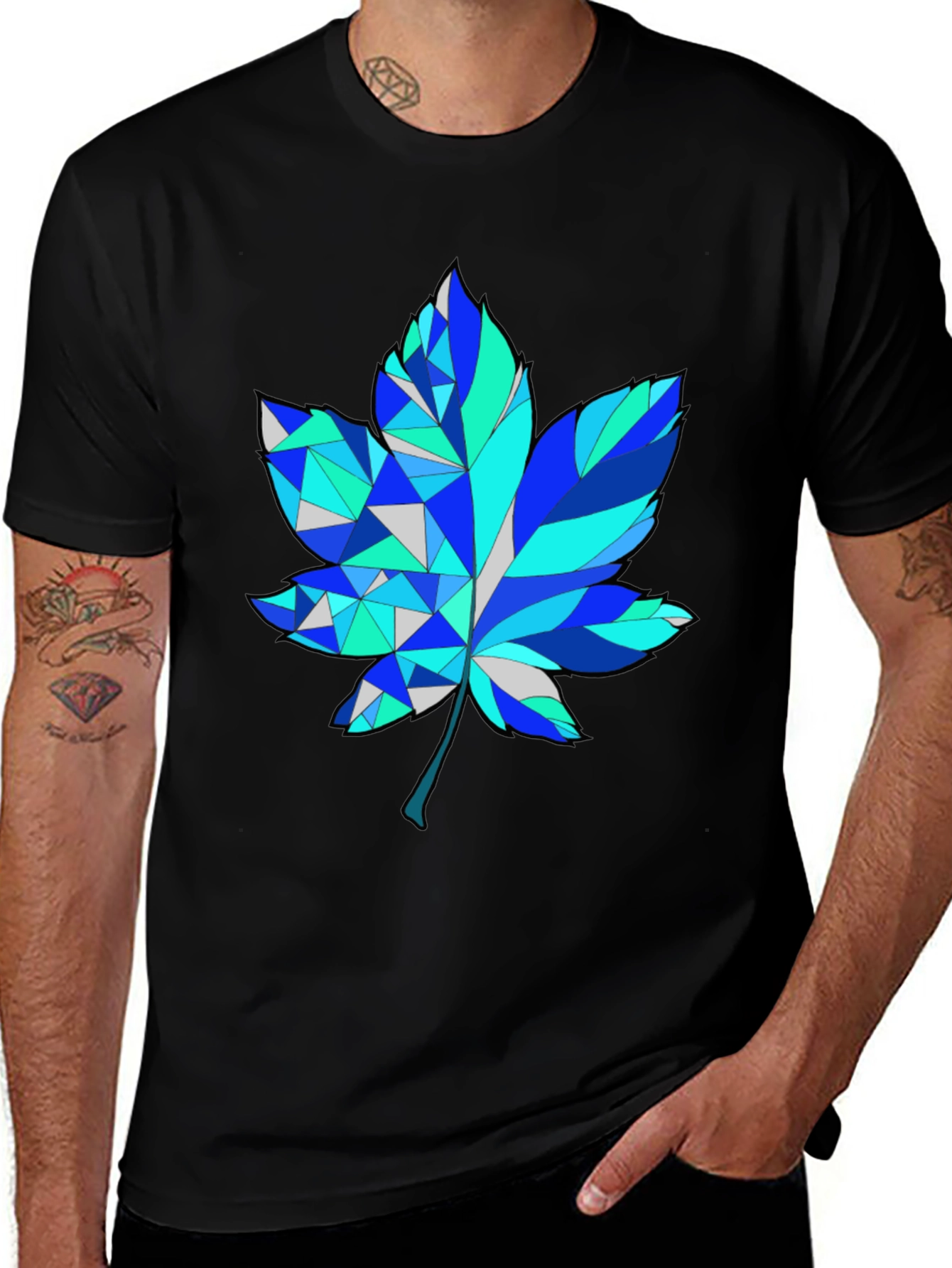 Variant 6 of Geometric Maple Leaf Graphic Tee - Trendy Design