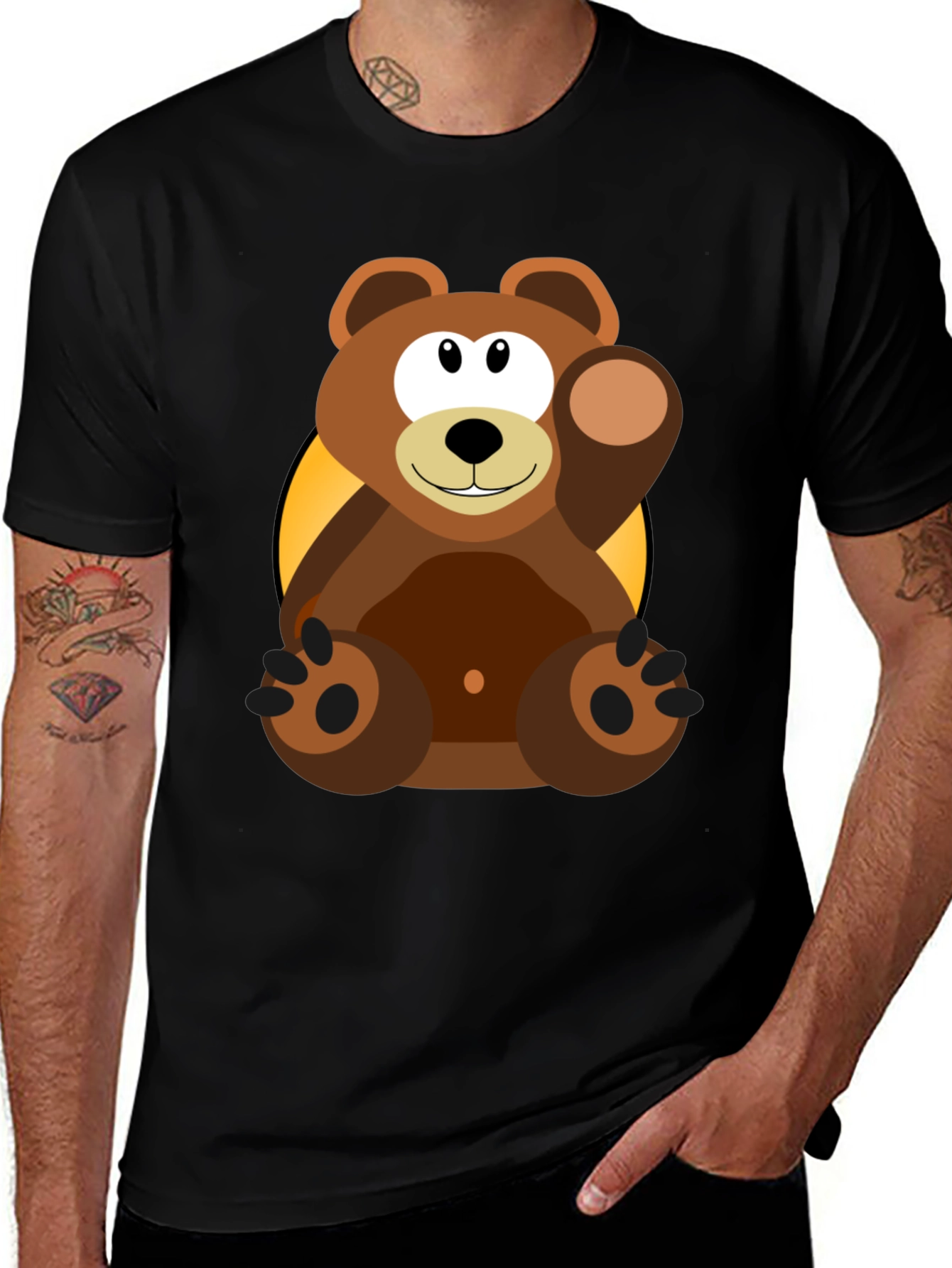 Variant 6 of Cartoon Bear Graphic T-Shirt - Black