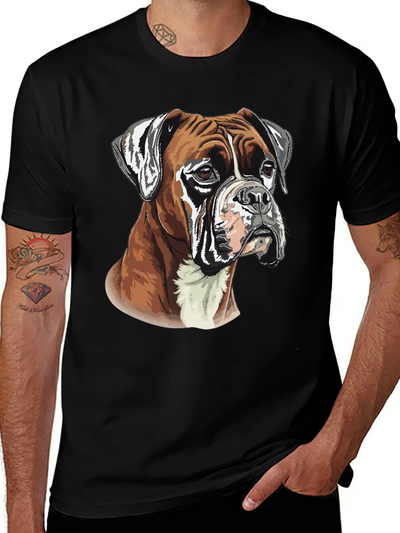 Variant 25 of Boxer Dog Graphic Tee - Men's Black T-Shirt