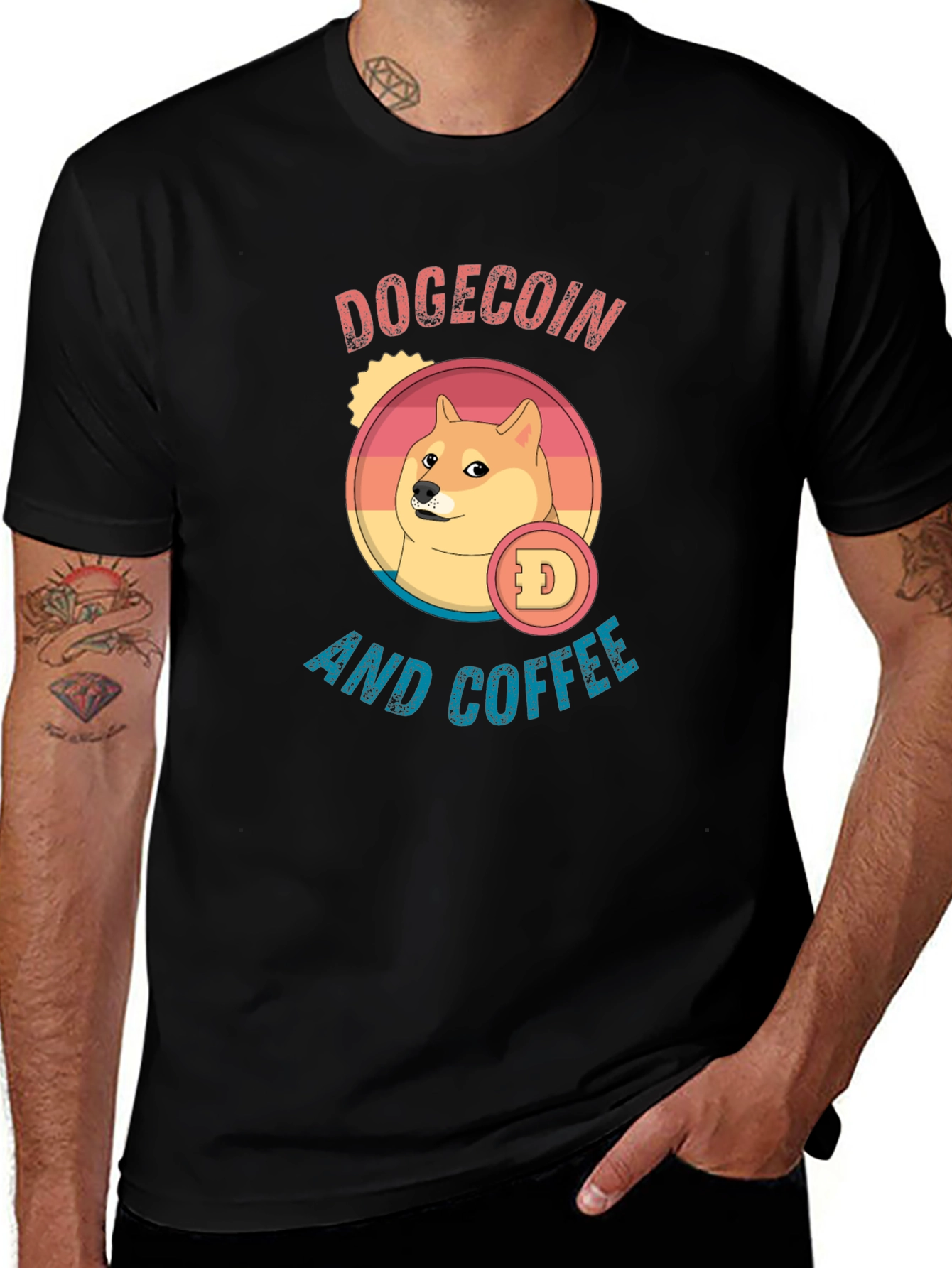 Variant 9 of Dogecoin and Coffee T-Shirt Crypto Meme Tee