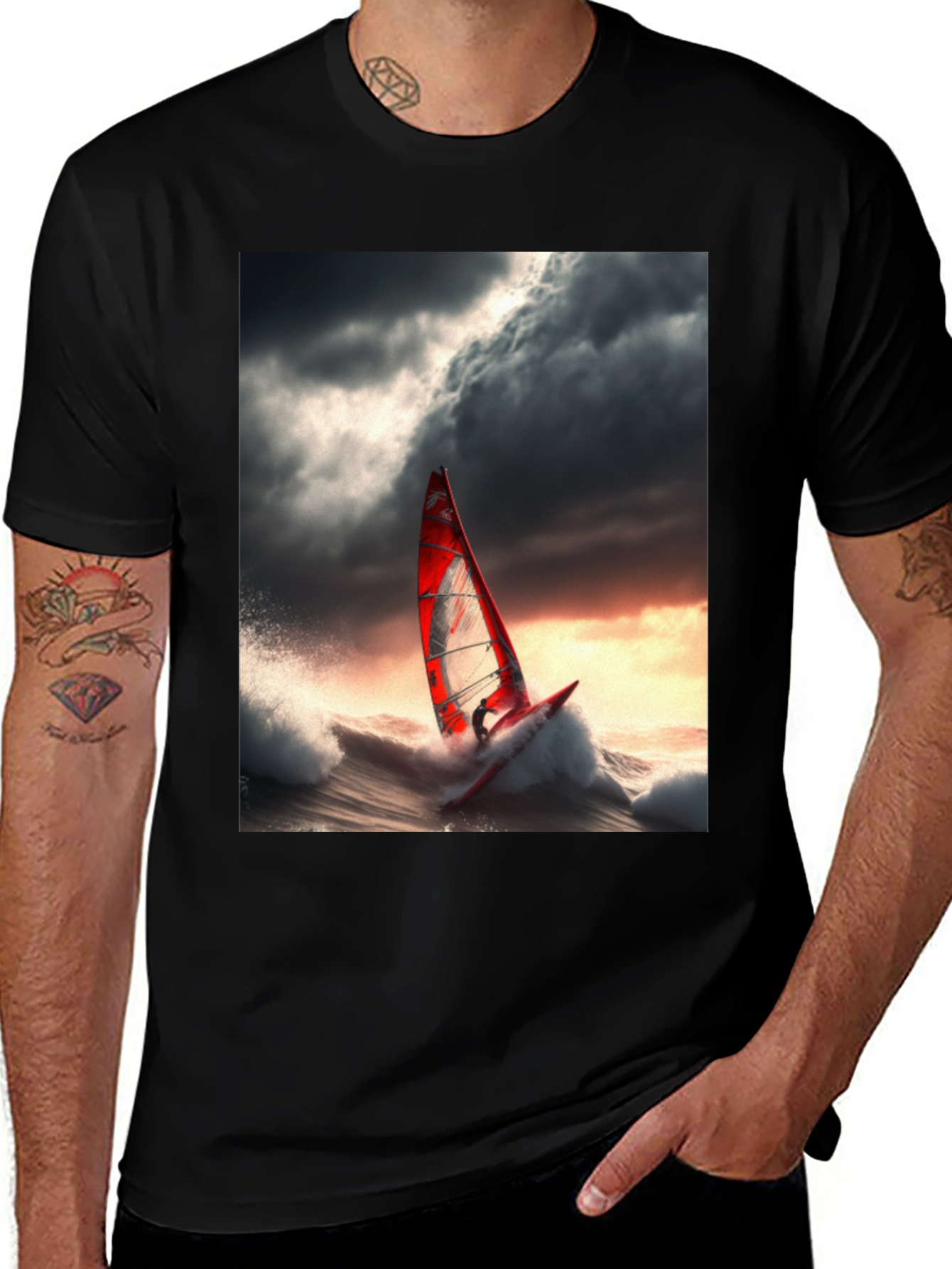 Variant 21 of Windsurfer Graphic Tee - Stormy Sea Adventure