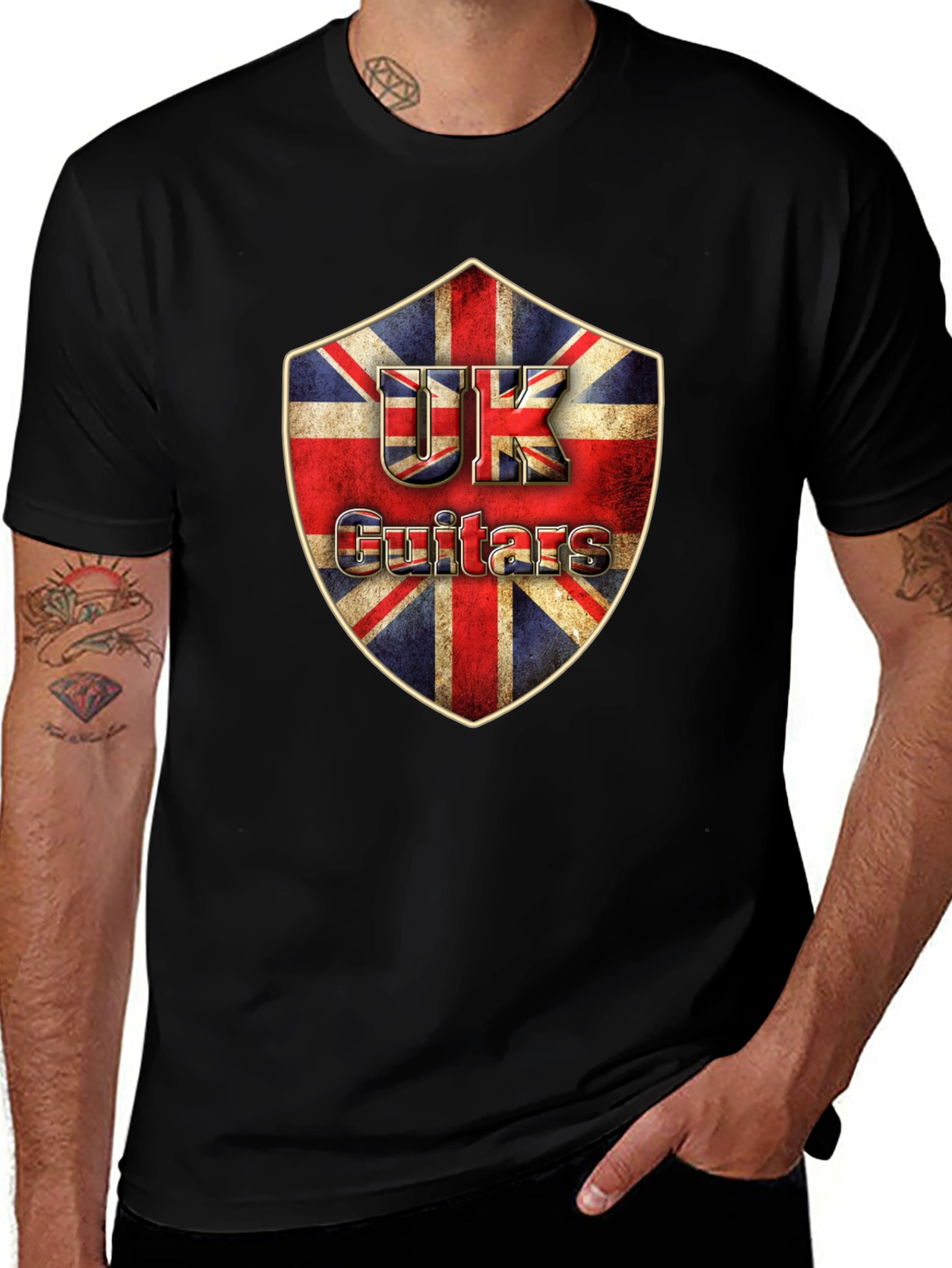 UK Guitars Shield Graphic T-Shirt - Classic Rock Tee